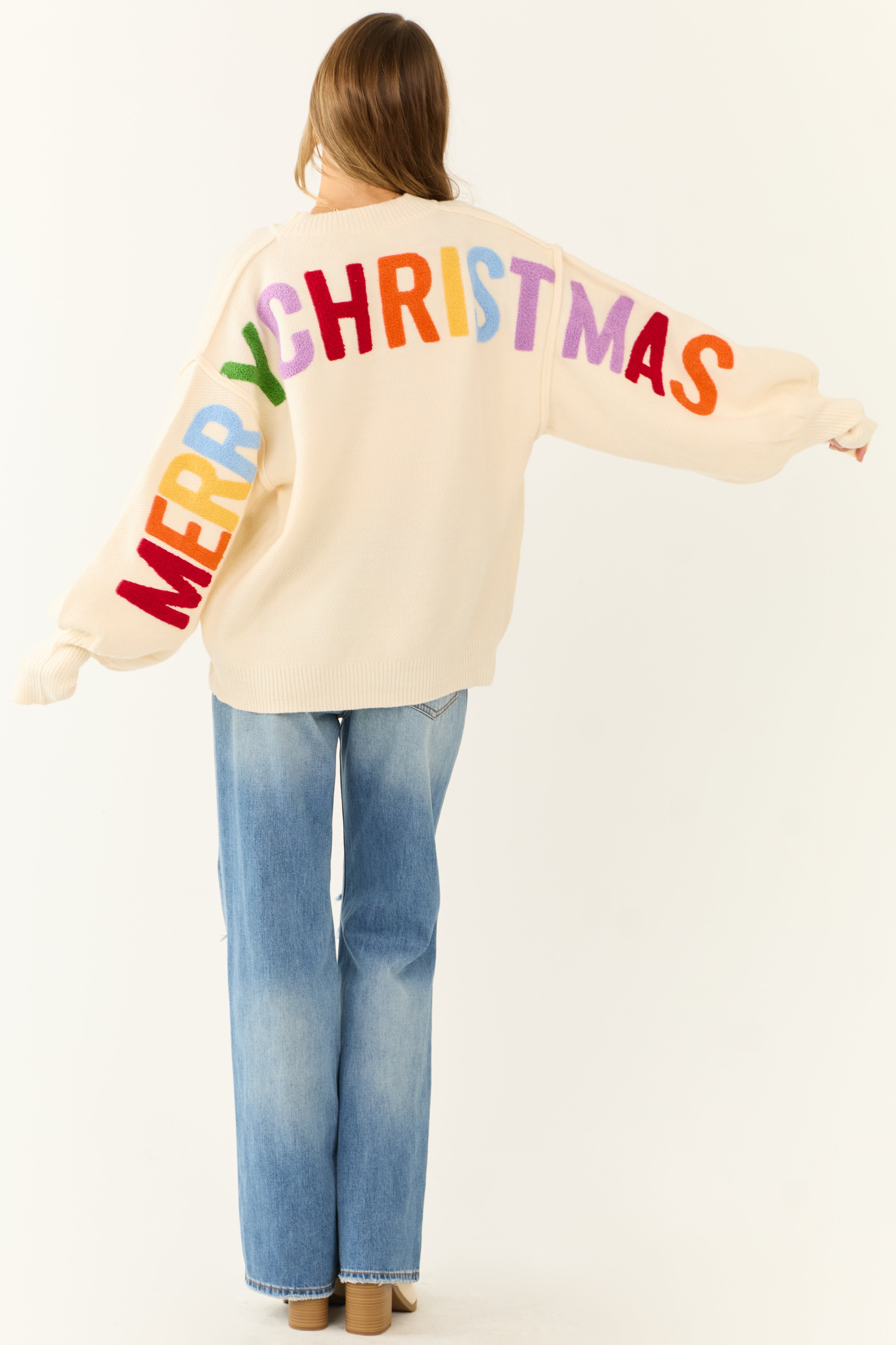 Cream HO HO HO Multicolor Graphic Knit Sweater-Newayad
