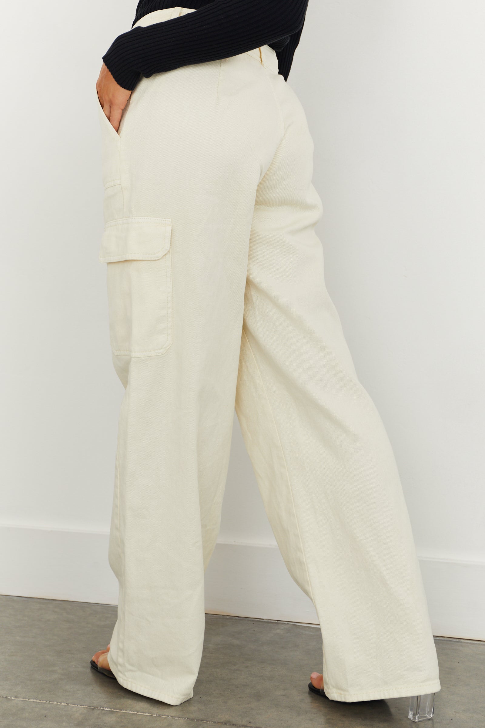 HYFVE Cream High Waisted Cargo Jeans-Newayad