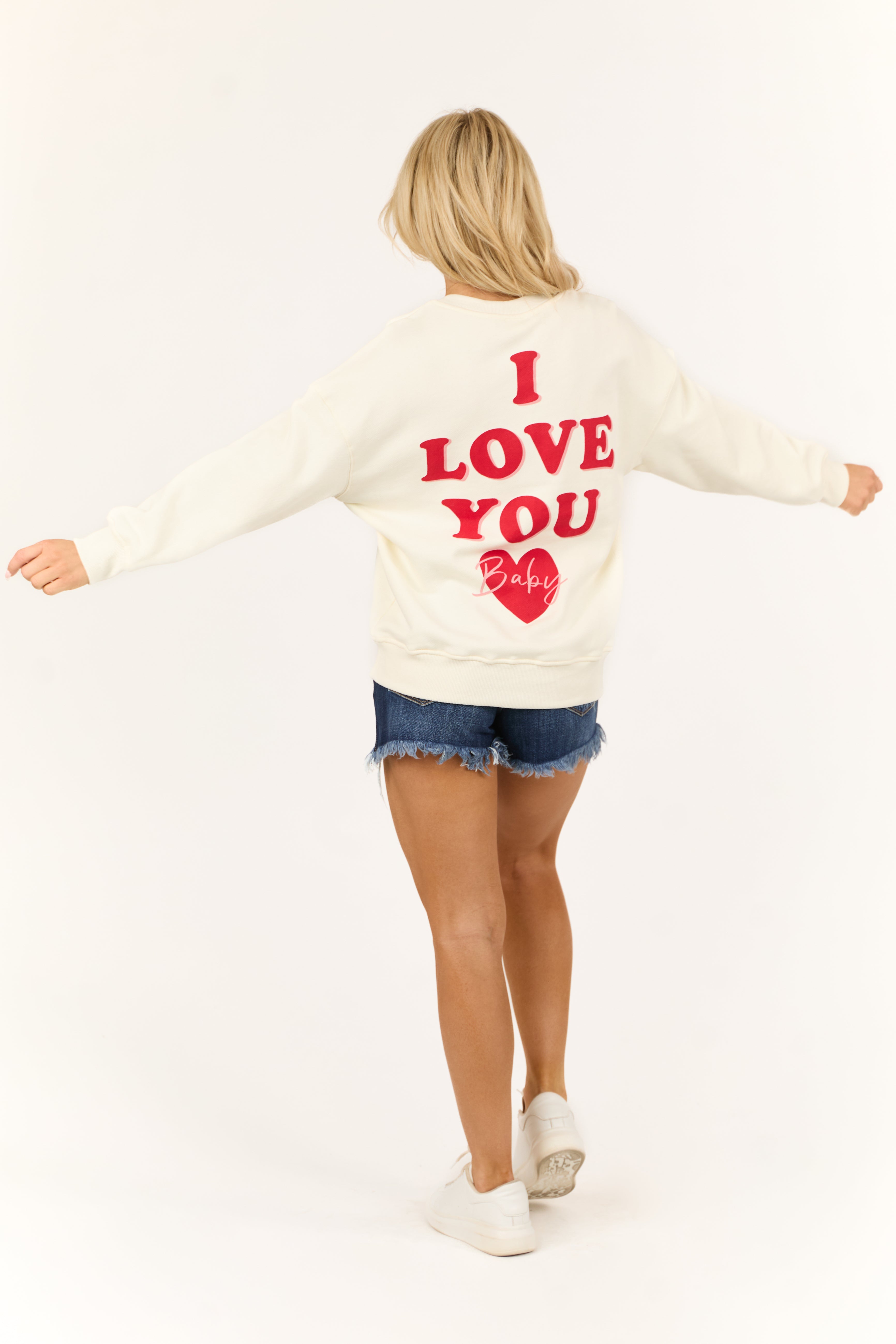 Cream 'I Love You Baby' Long Sleeve Sweatshirt-Newayad