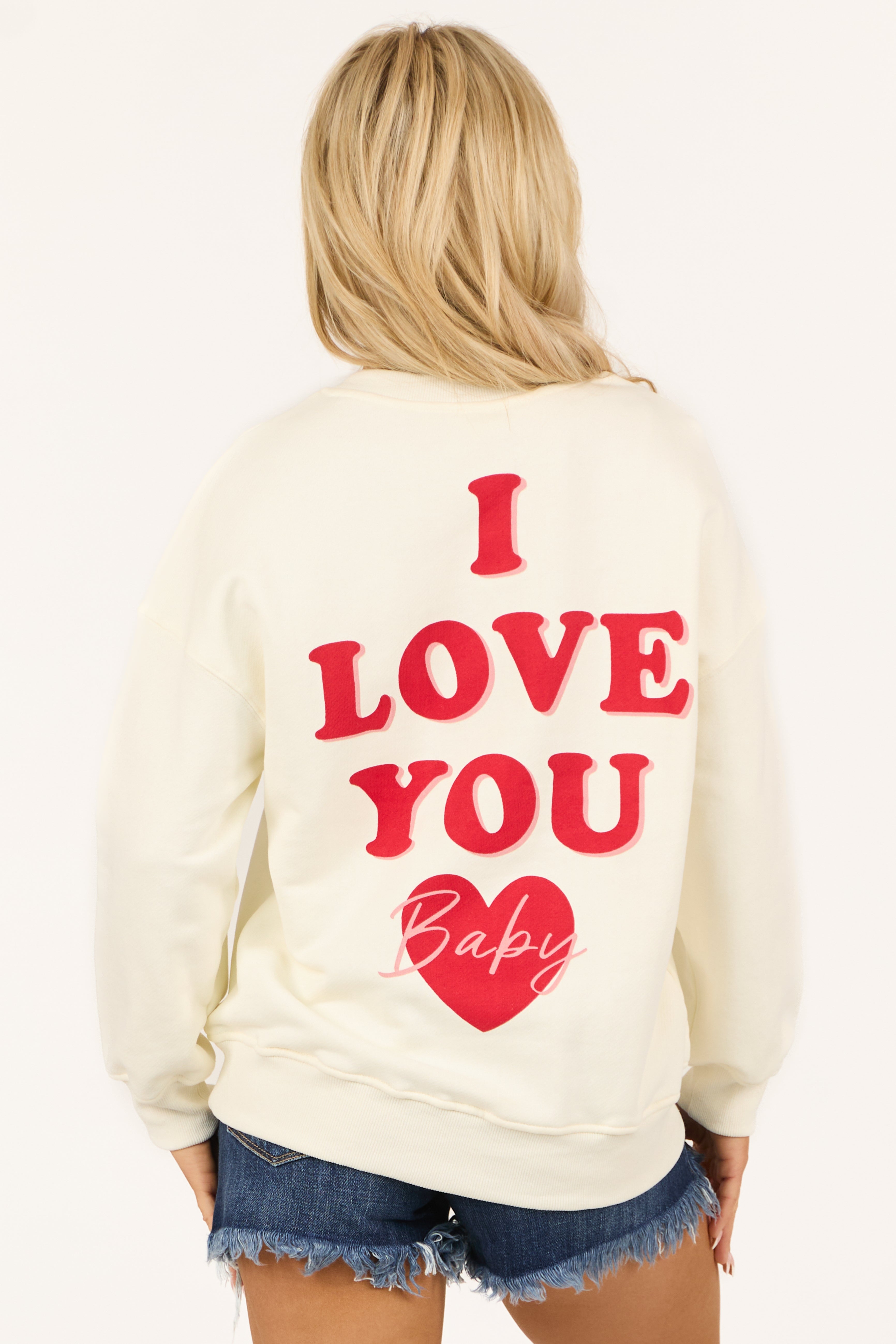 Cream 'I Love You Baby' Long Sleeve Sweatshirt-Newayad