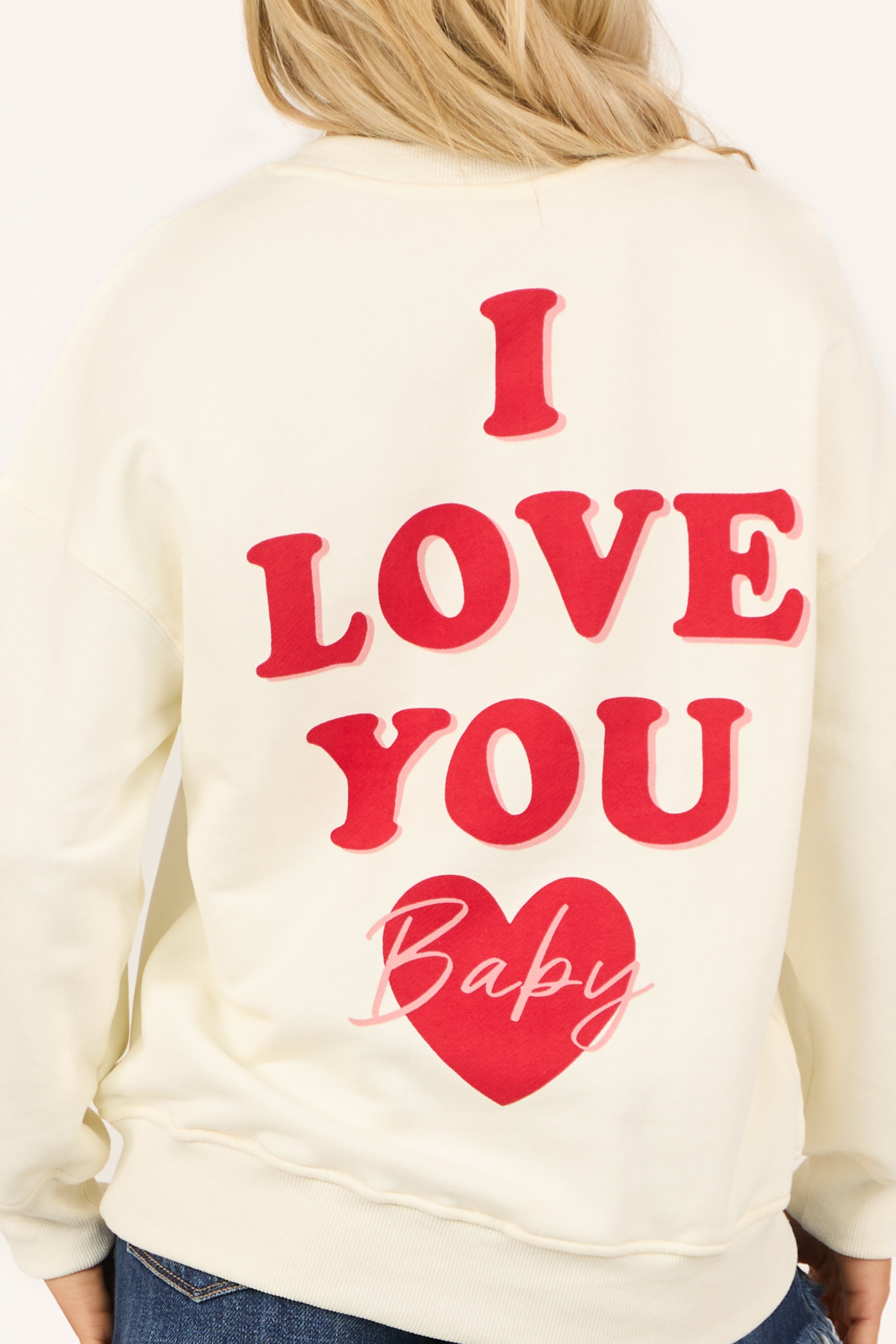 Cream 'I Love You Baby' Long Sleeve Sweatshirt-Newayad