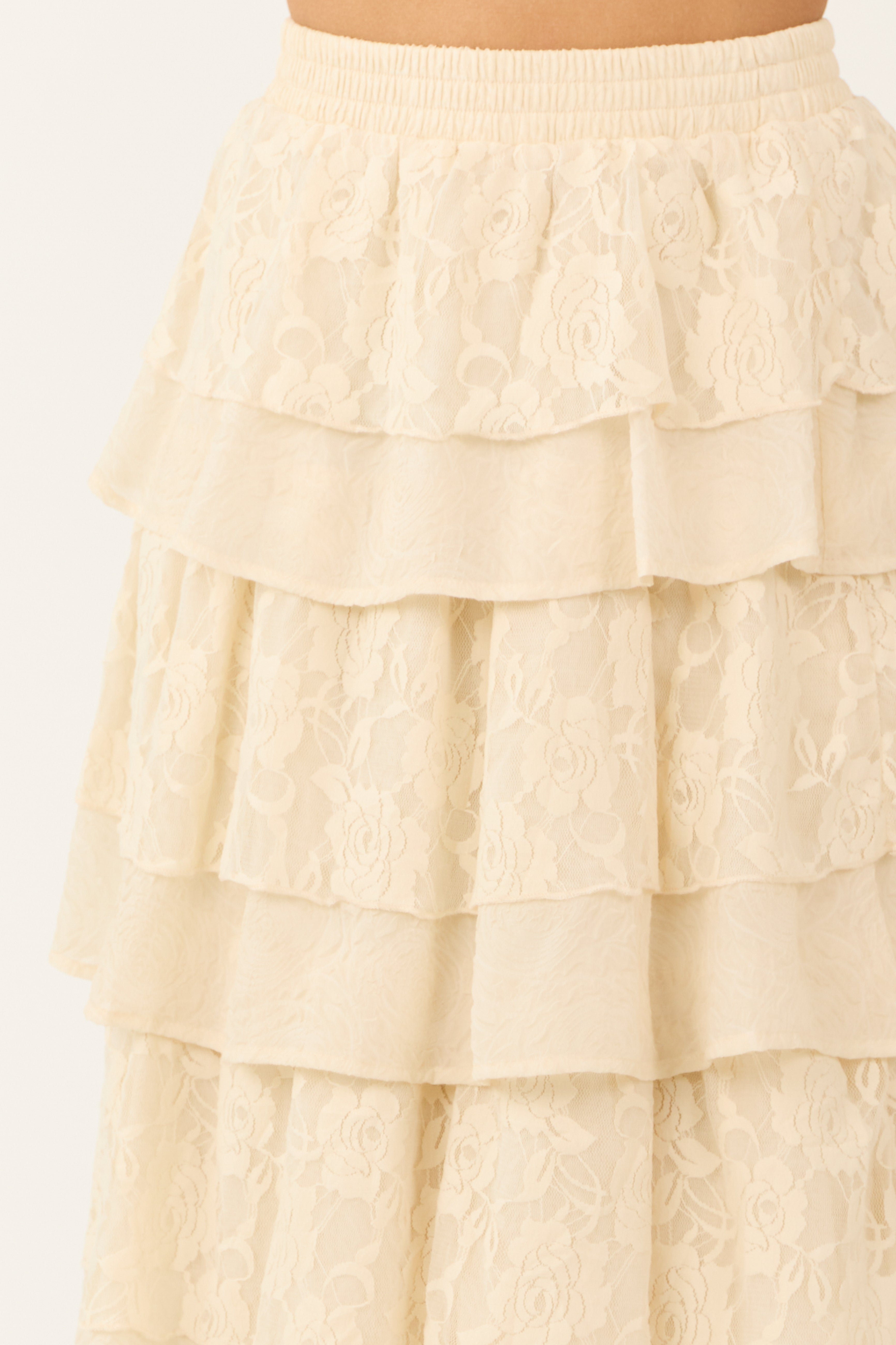 Cream Lace Ruffle Tiered Maxi Skirt-Newayad