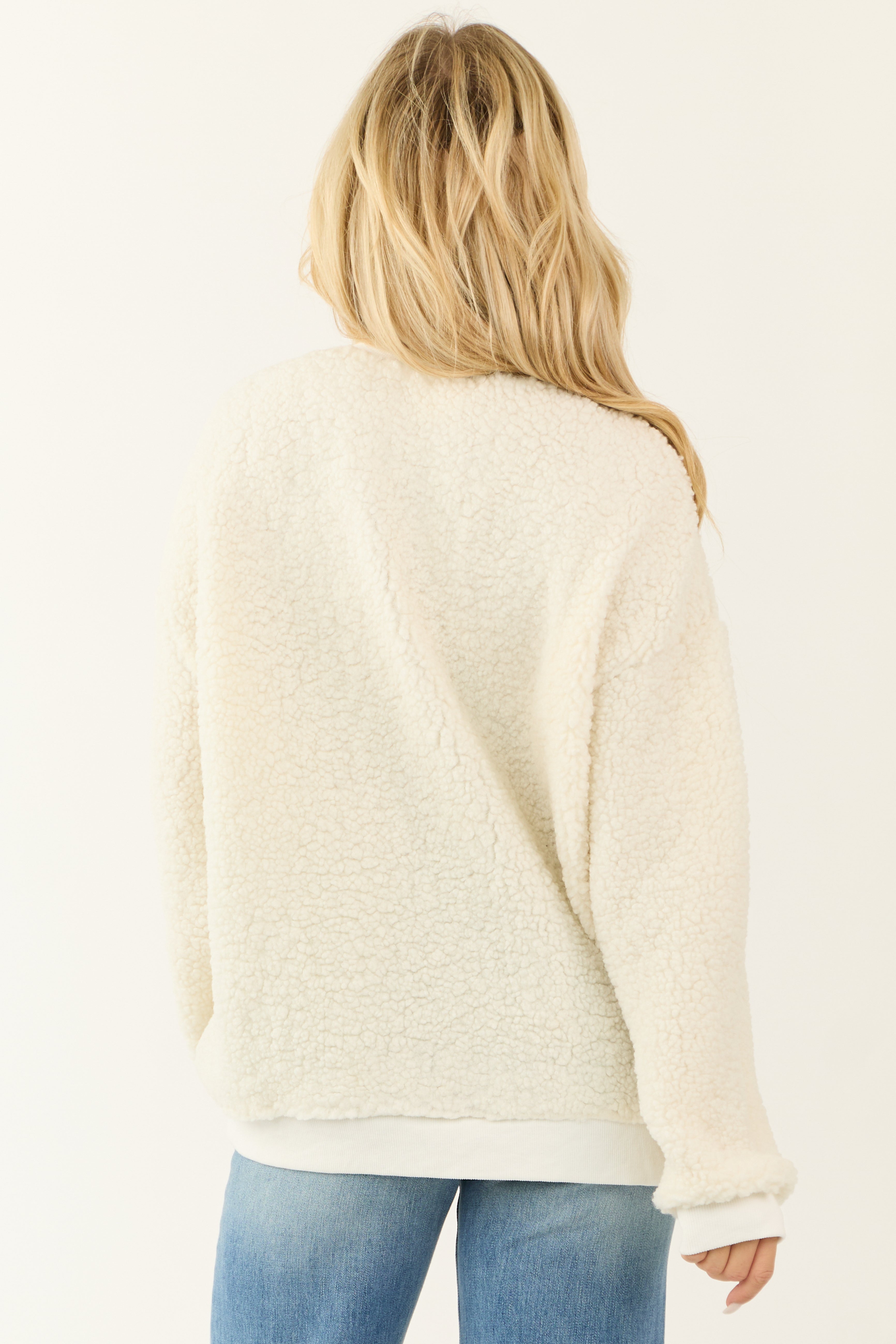 Cream 'Merry & Bright' Soft Sherpa Pullover Top-Newayad