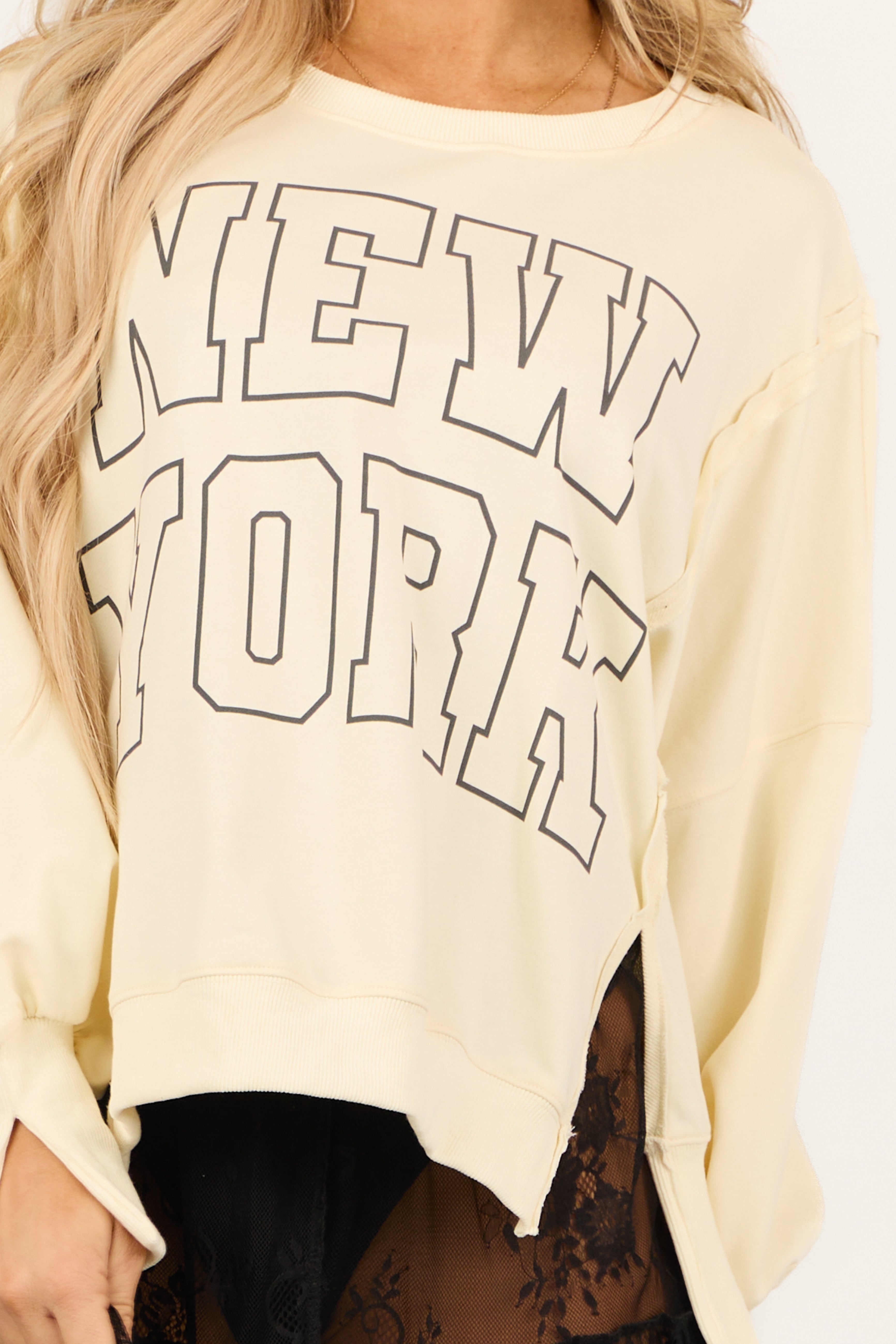 Cream 'New York' Graphic Oversized Sweatshirt-Newayad