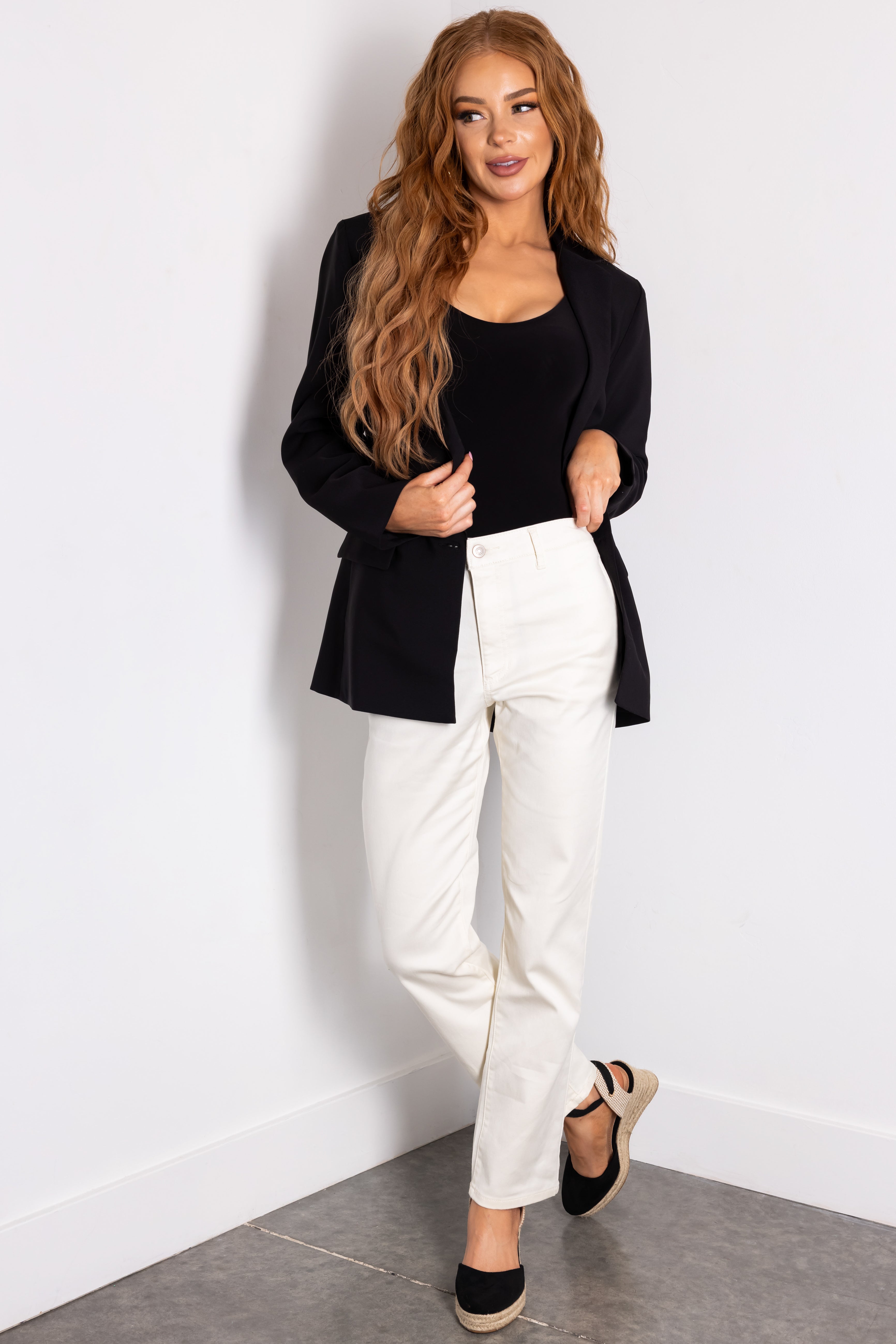 Cream Straight Fit High Waisted Twill Jeans-Newayad