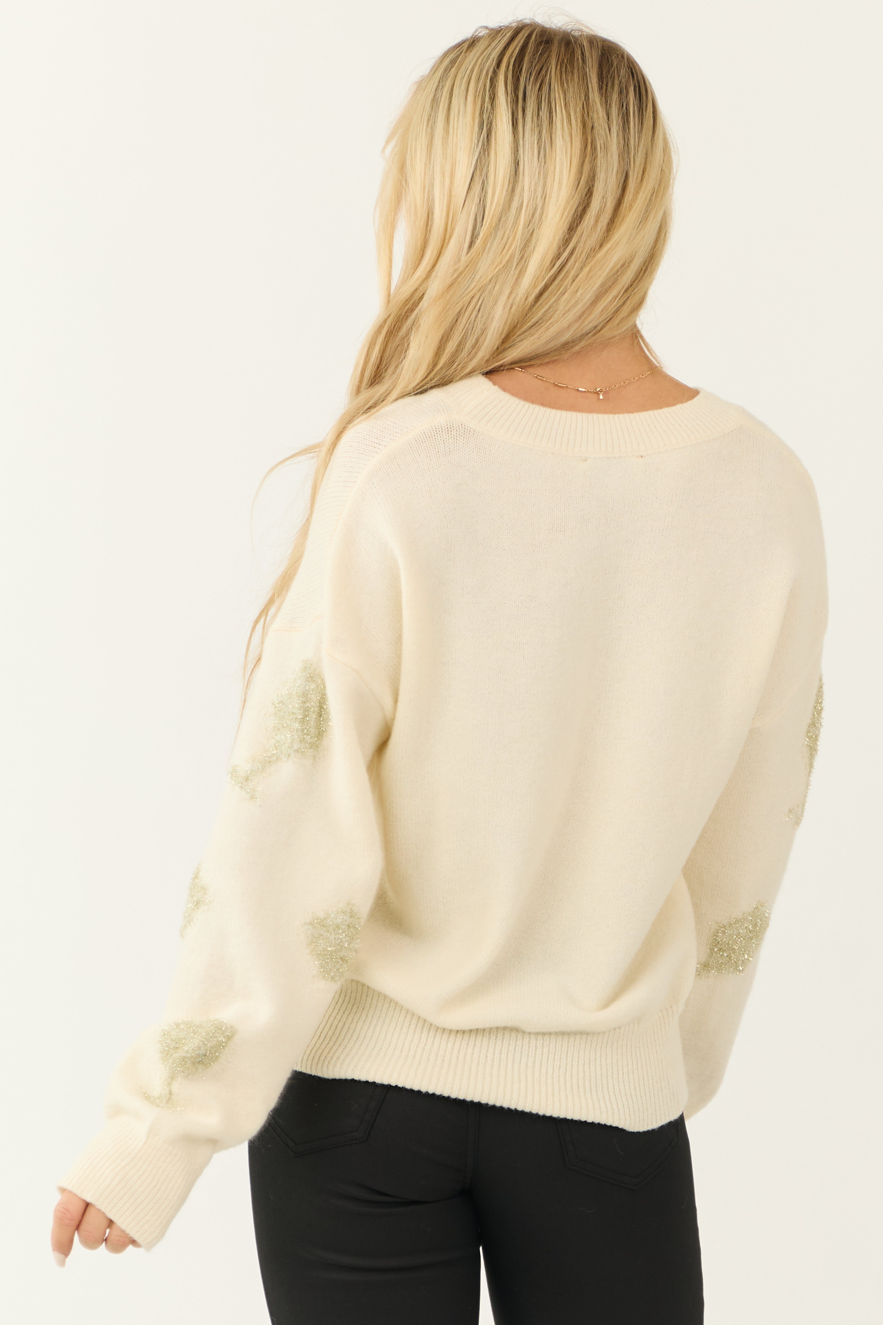Cream Tinsel Champagne Graphic Knit Sweater-Newayad