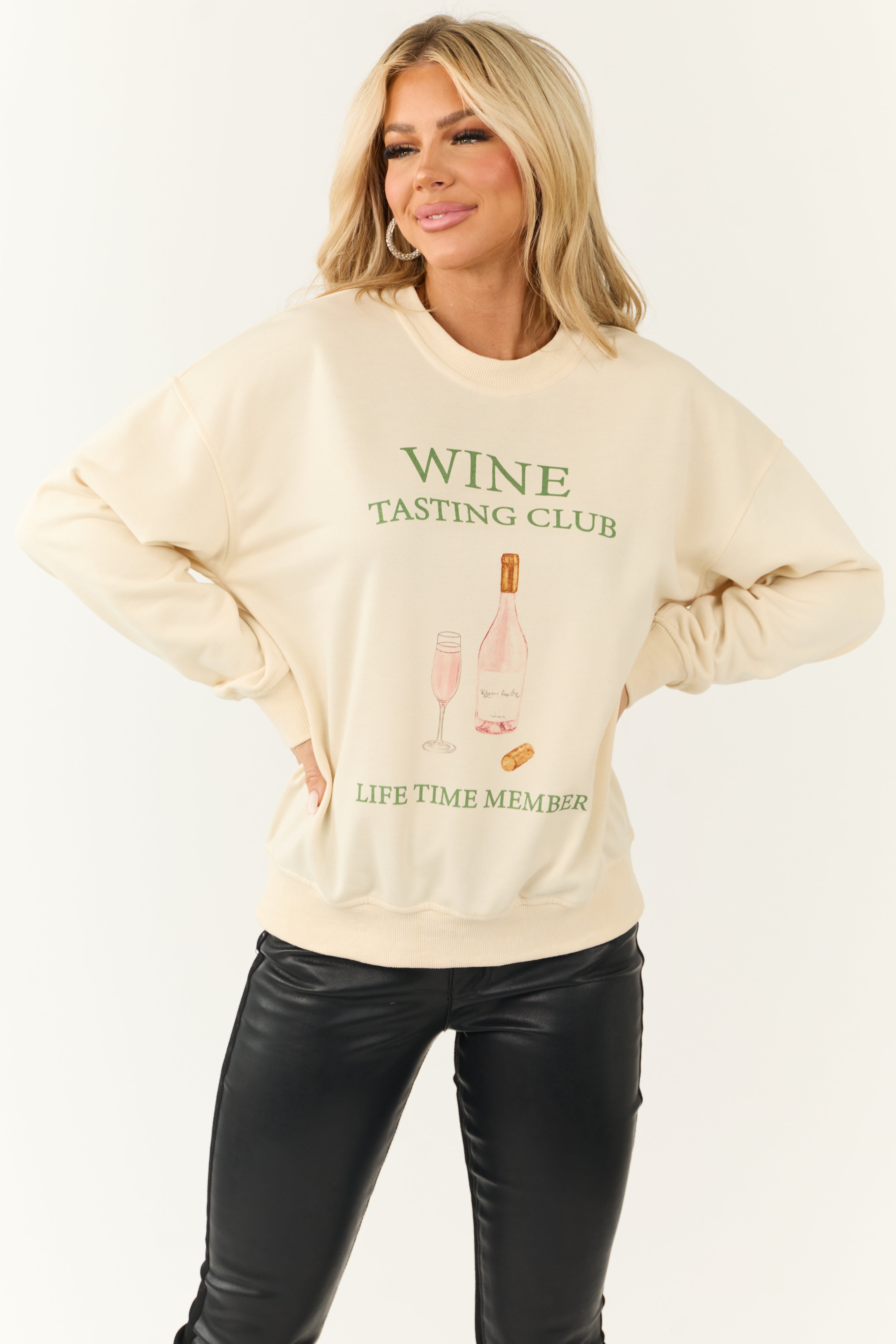Cream 'Wine Tasting Club' Graphic Sweatshirt-Newayad