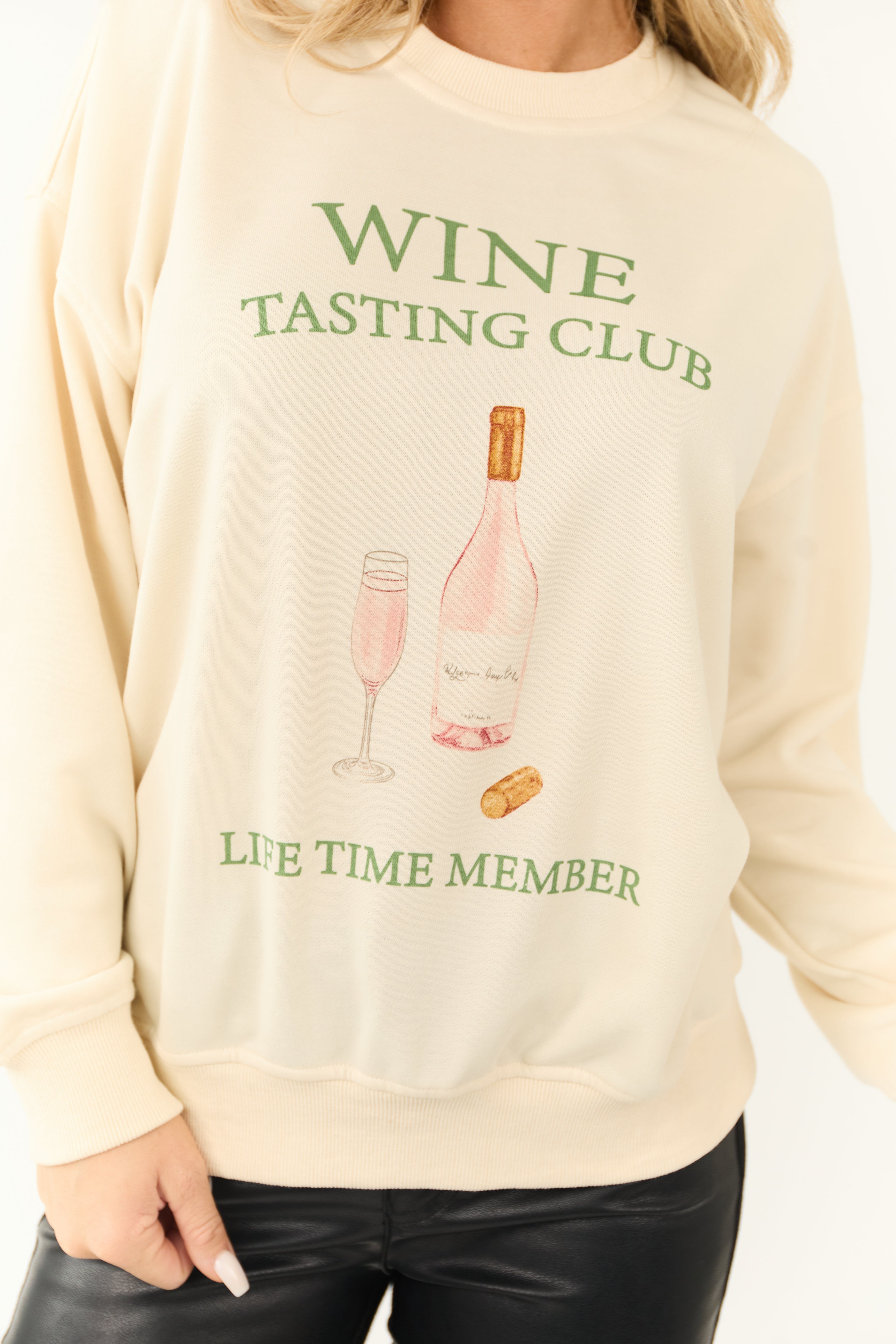 Cream 'Wine Tasting Club' Graphic Sweatshirt-Newayad