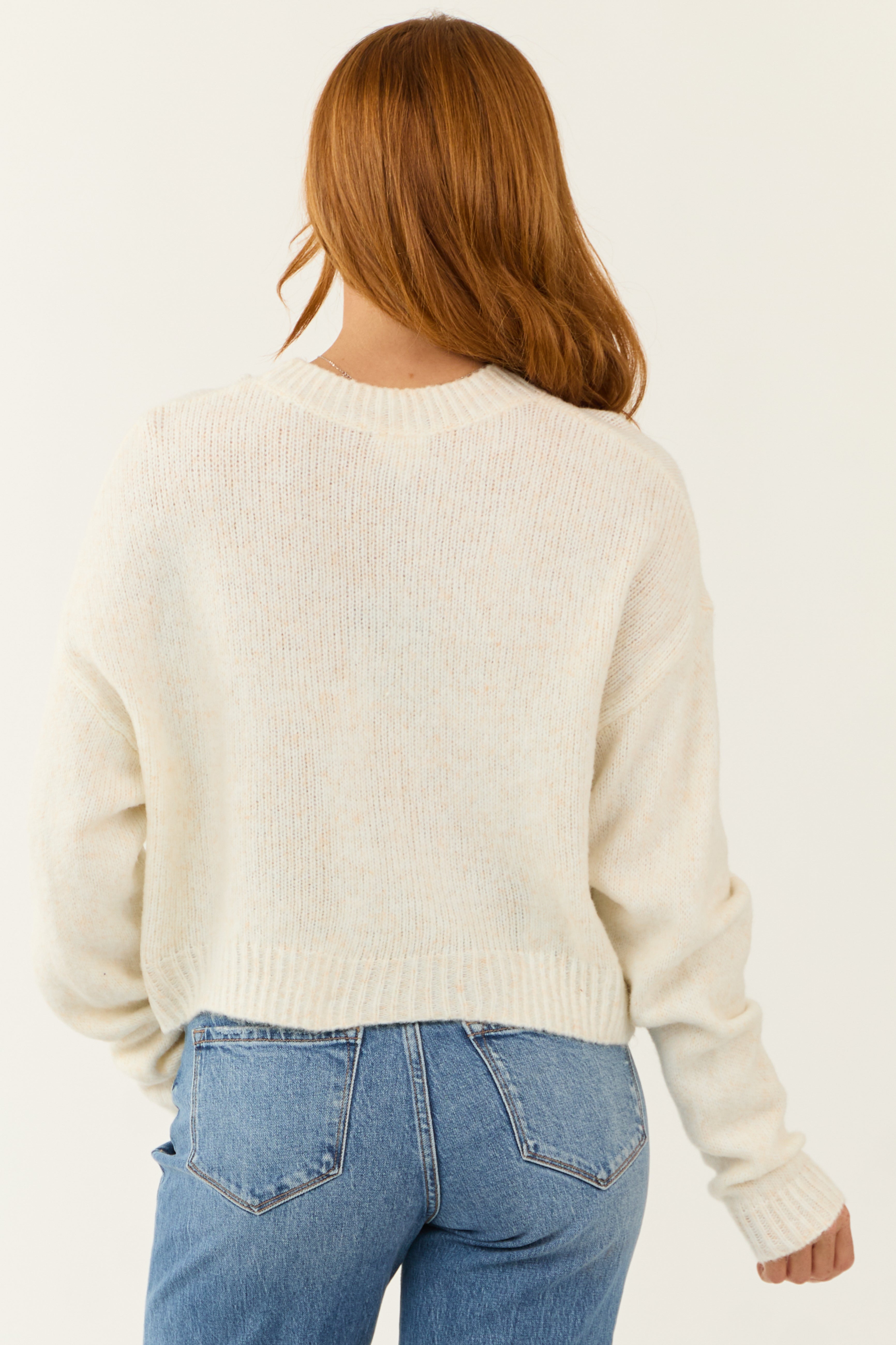 Cream and Steel Blue Ribbon Graphic Sweater-Newayad