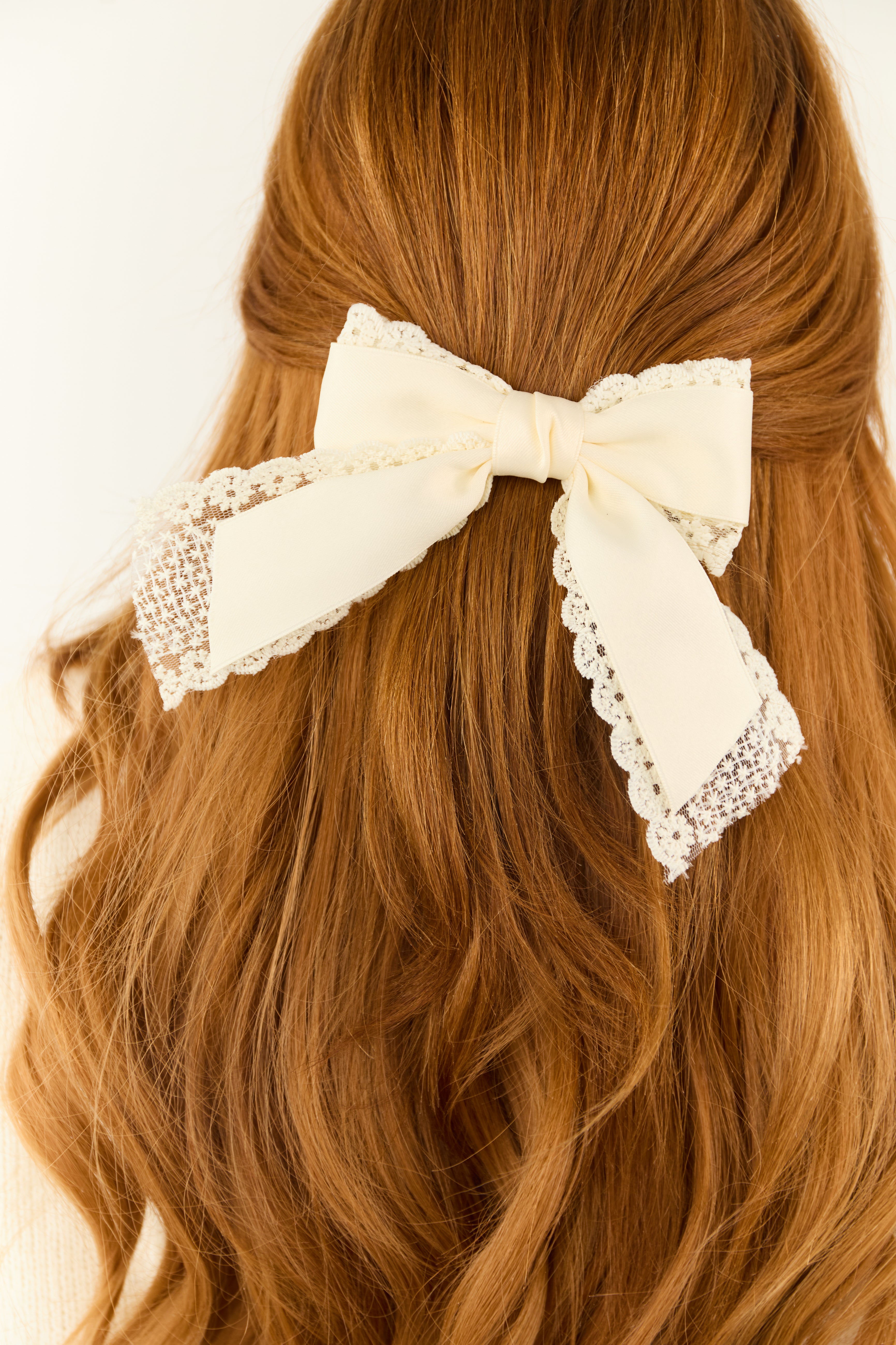 Cream Lace Bow Barrette Style Hair Clip-Newayad