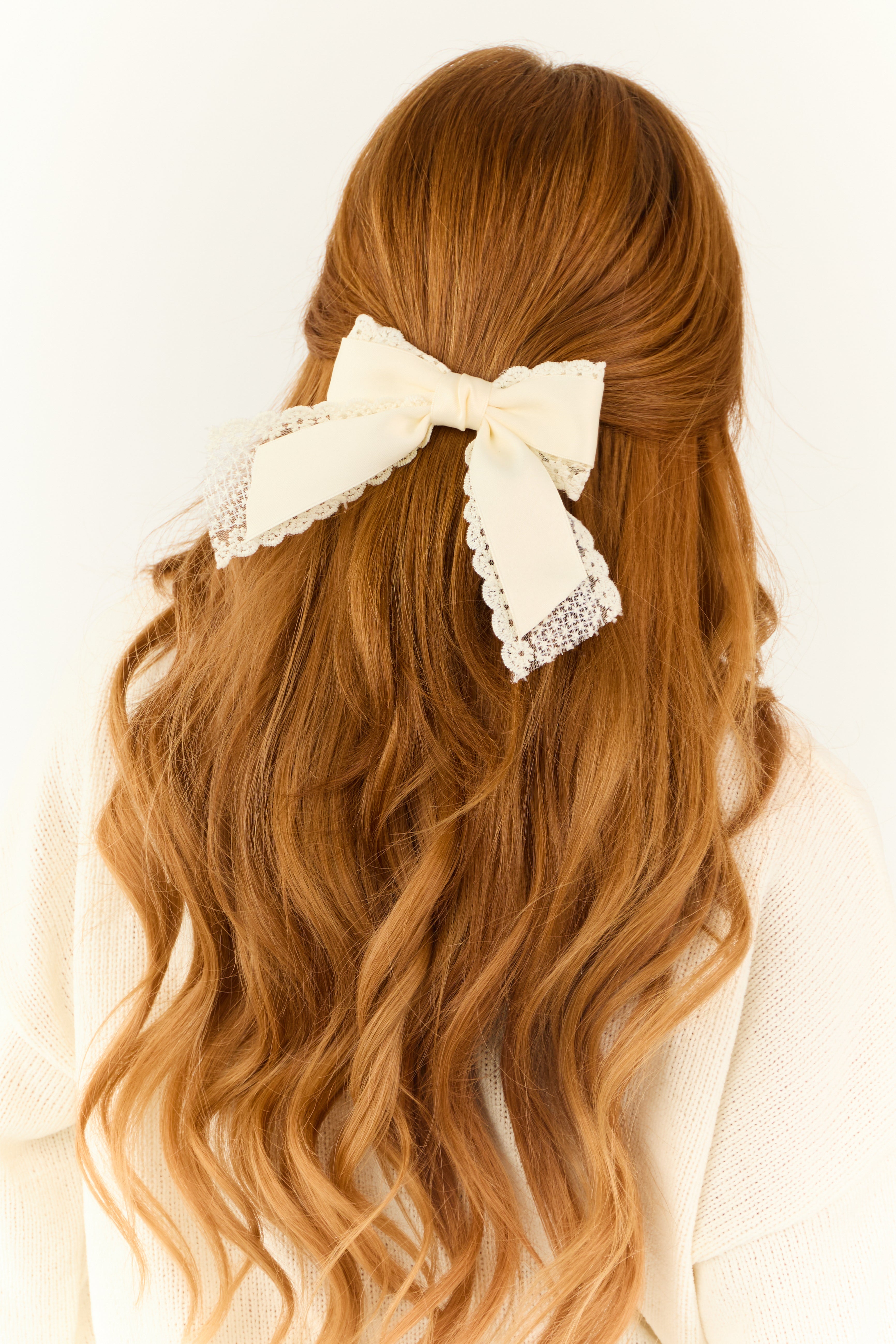 Cream Lace Bow Barrette Style Hair Clip-Newayad