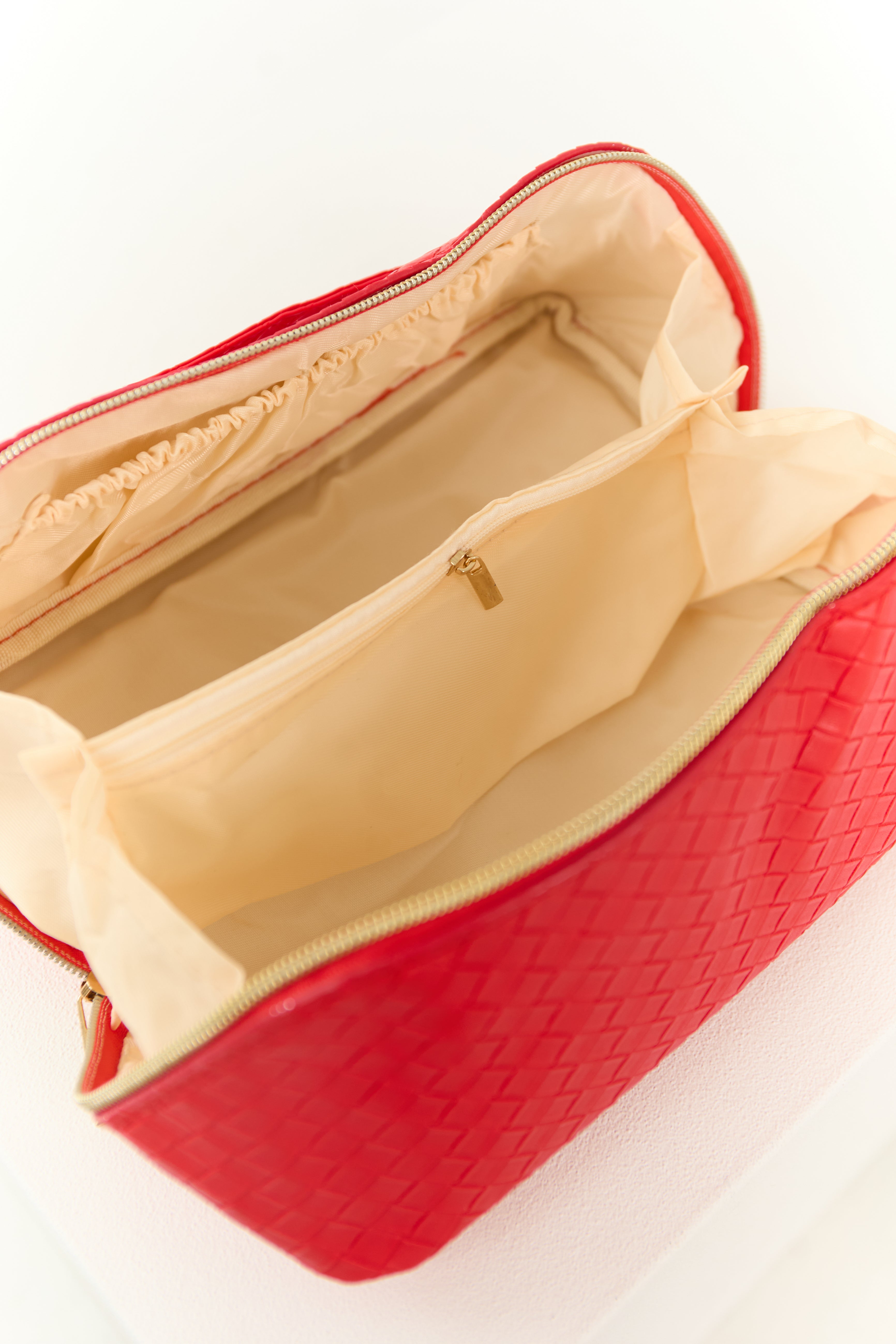 Crimson Braided Faux Leather Makeup Bag-Newayad