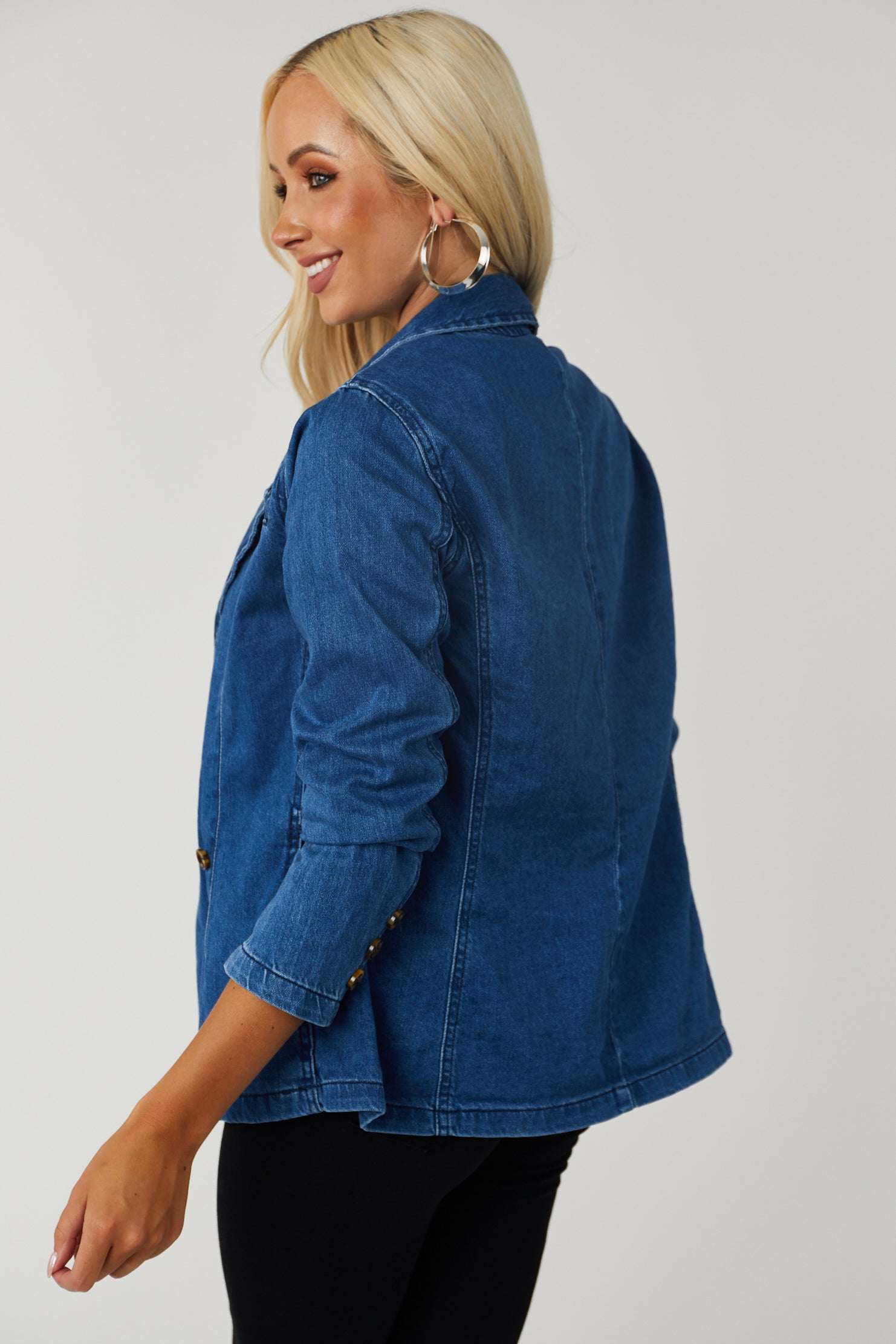 Dark Denim Wash Slim Fit Buttoned Blazer-Newayad