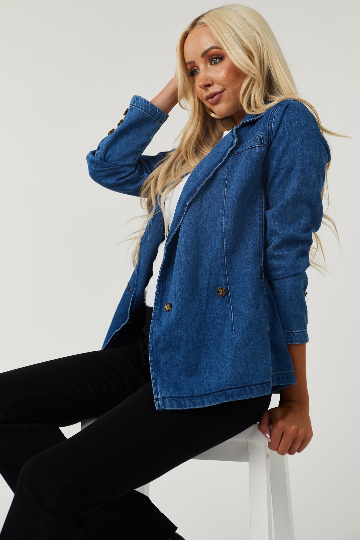 Dark Denim Wash Slim Fit Buttoned Blazer-Newayad