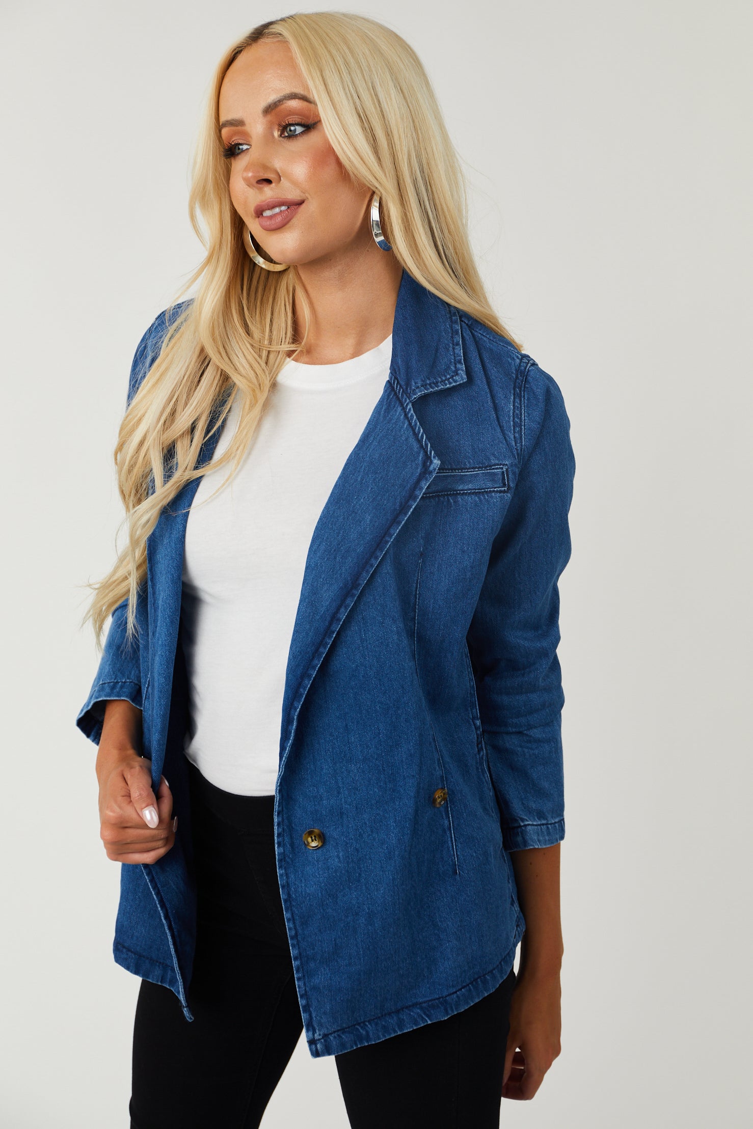 Dark Denim Wash Slim Fit Buttoned Blazer-Newayad