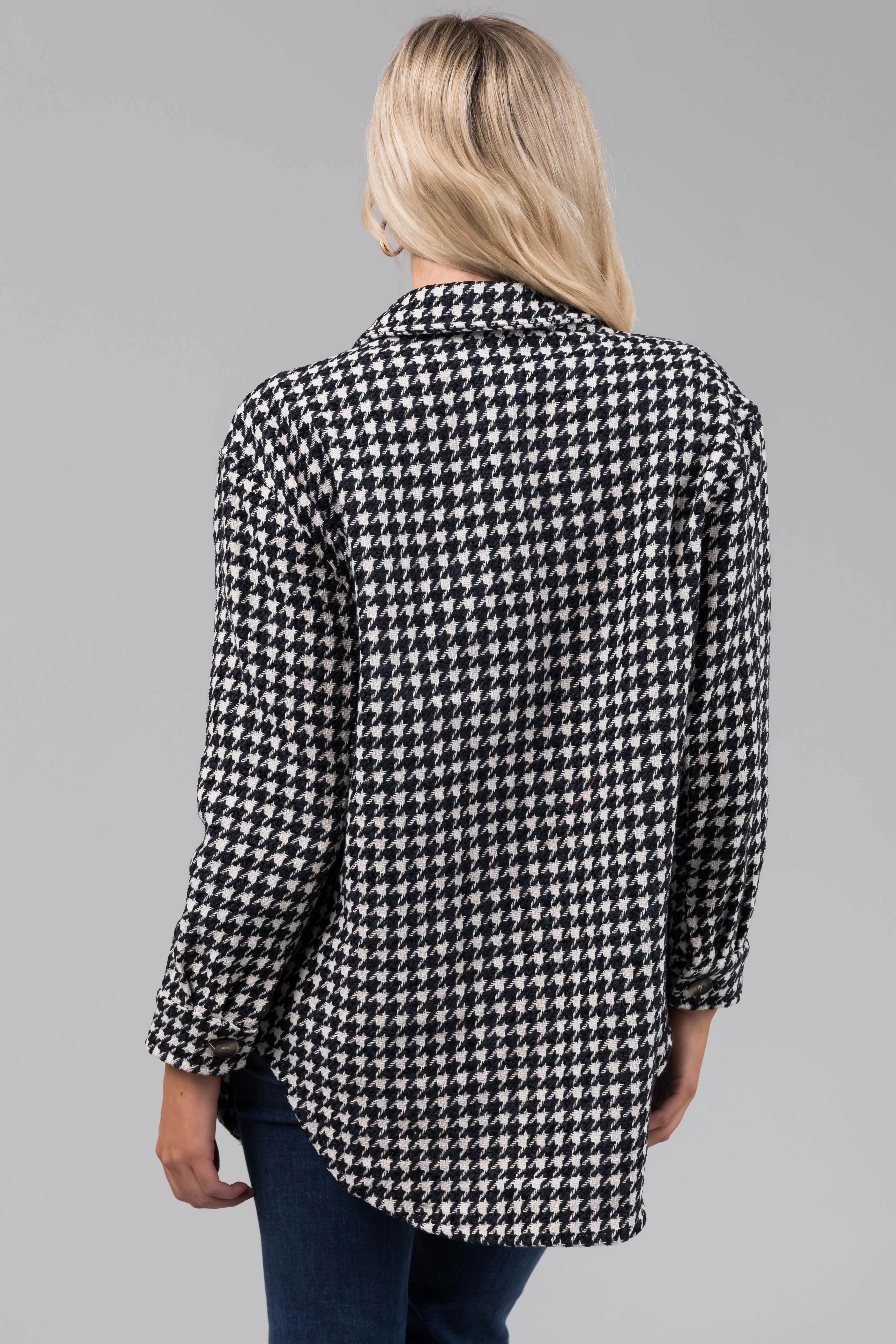 Dark Spruce and Cream Houndstooth Shacket-Newayad