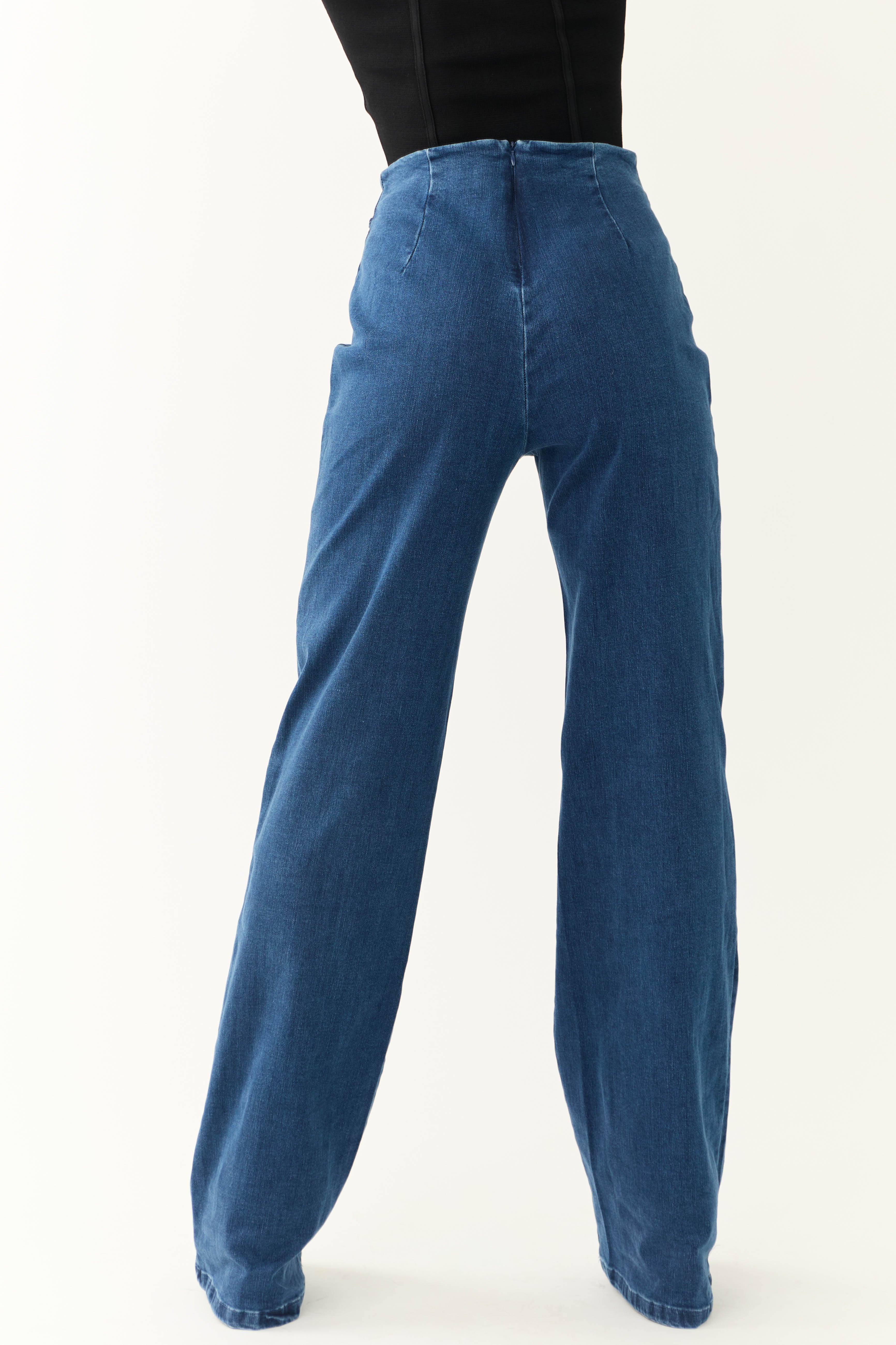 Dark Wash High Waisted Jeans with Front Seam-Newayad