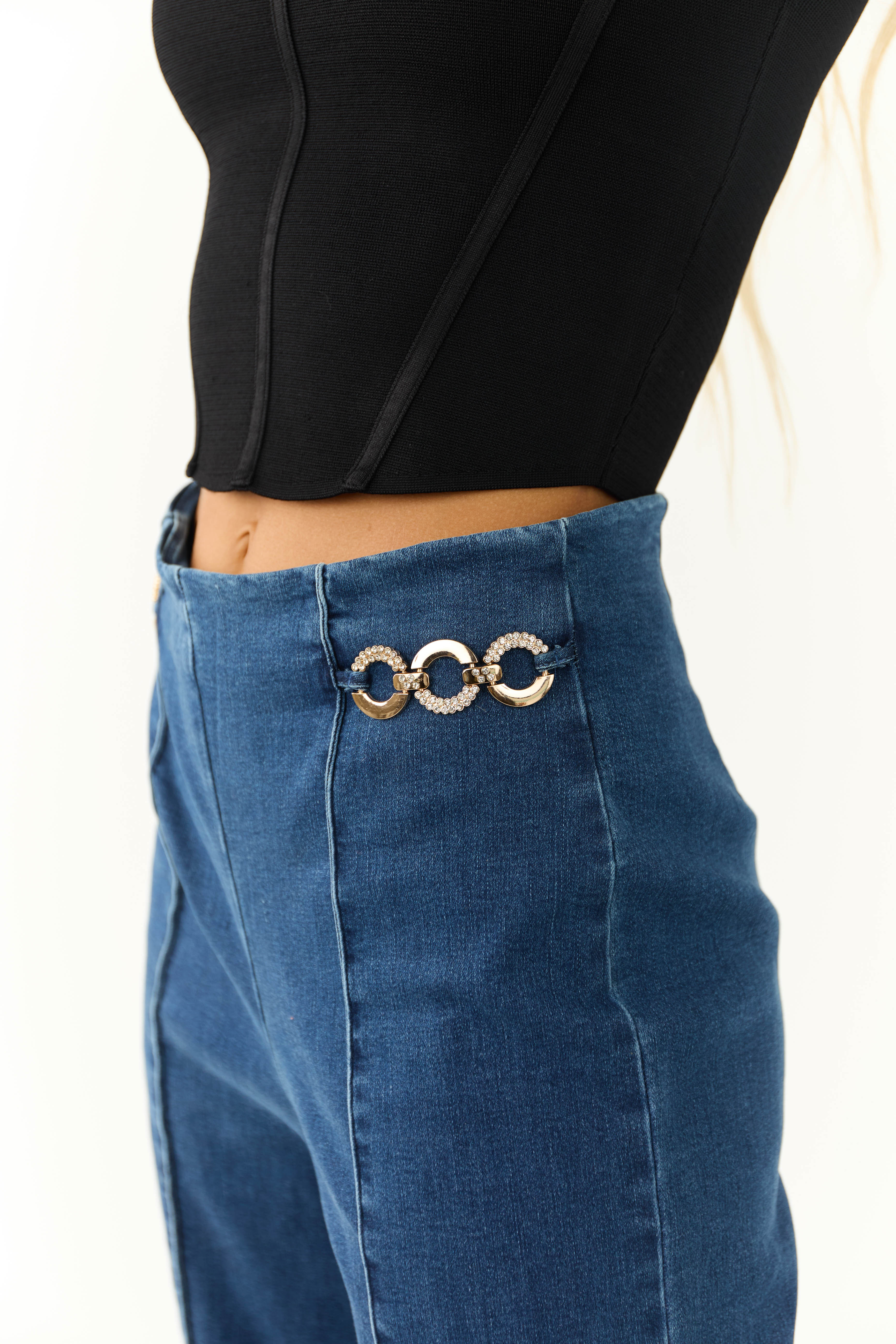 Dark Wash High Waisted Jeans with Front Seam-Newayad