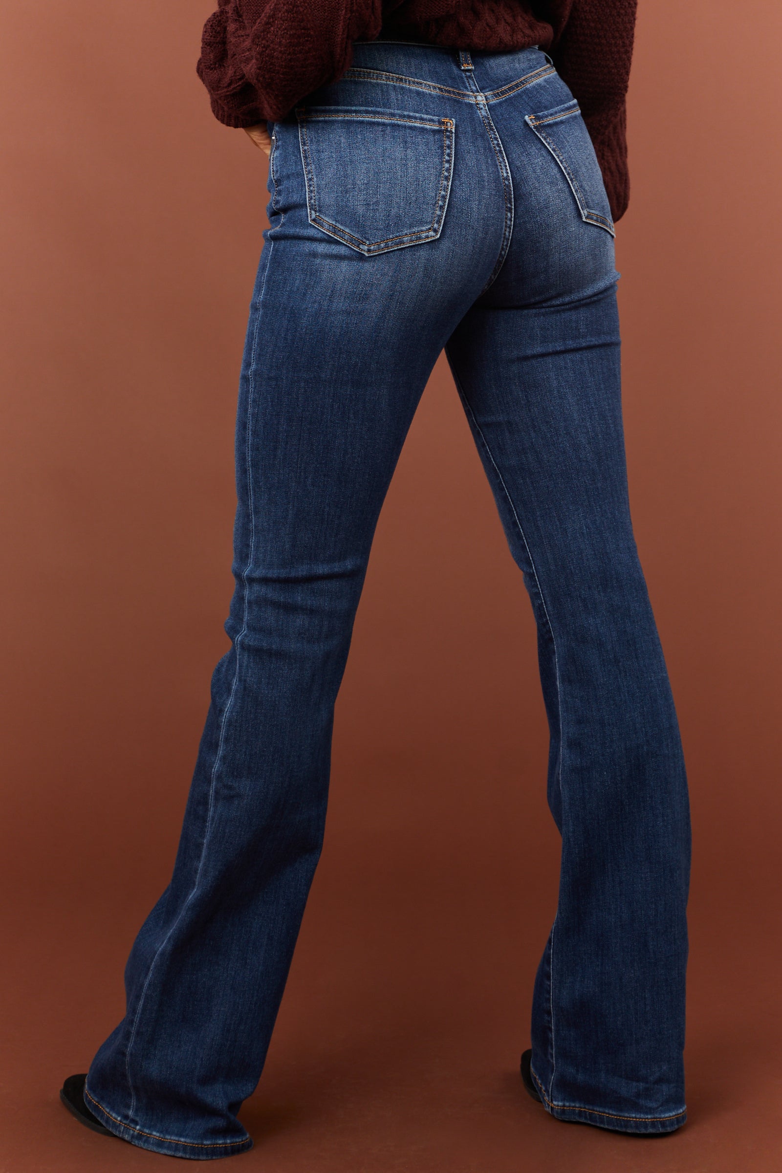 Ceros Dark Wash Super High Rise Flare Denim Jeans-Newayad