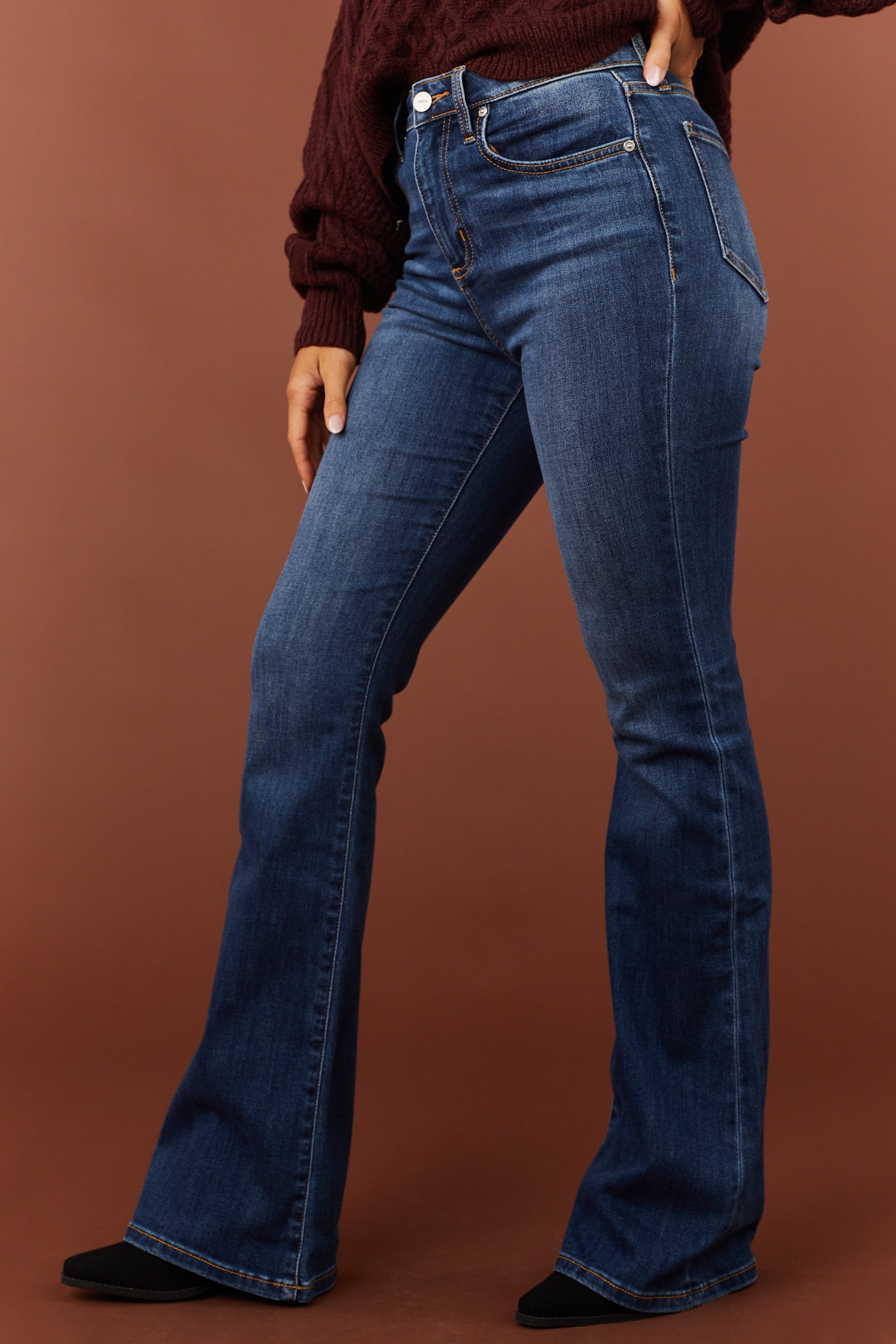 Ceros Dark Wash Super High Rise Flare Denim Jeans-Newayad