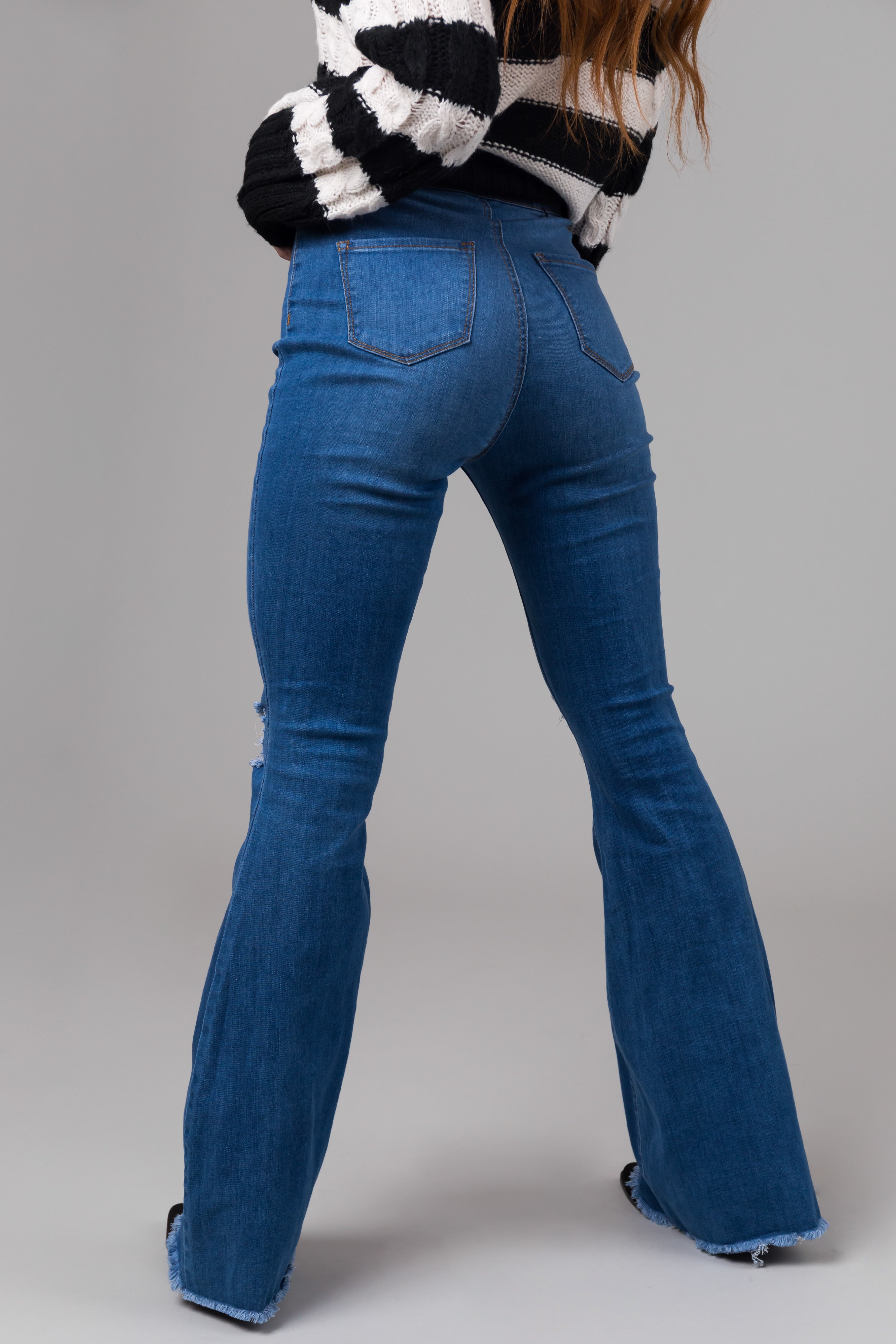 Denim Zone Hazel Dark Wash High Rise Flare Jeans-Newayad