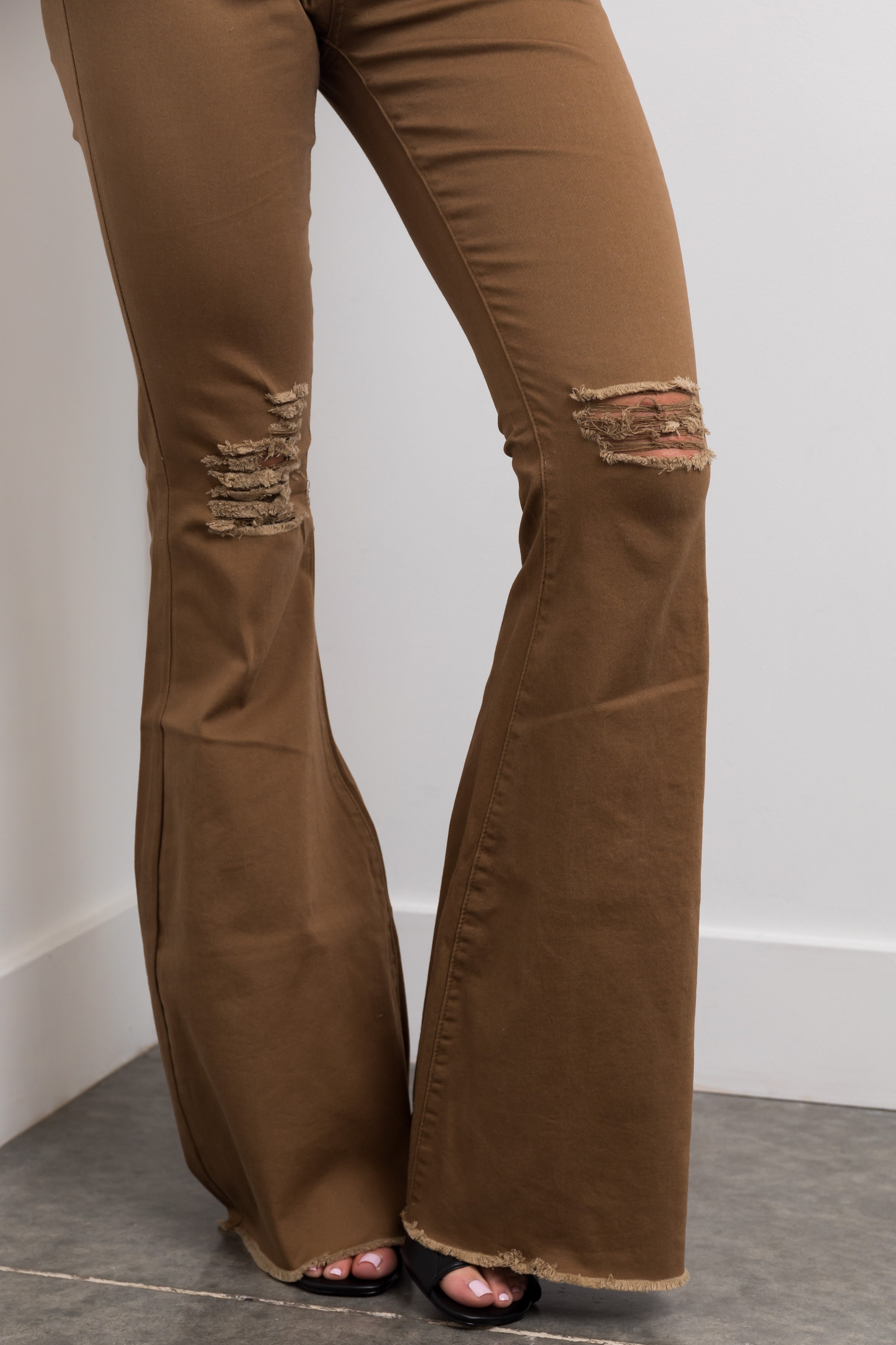 Denim Zone Hazel Peanut High Rise Flare Jeans-Newayad