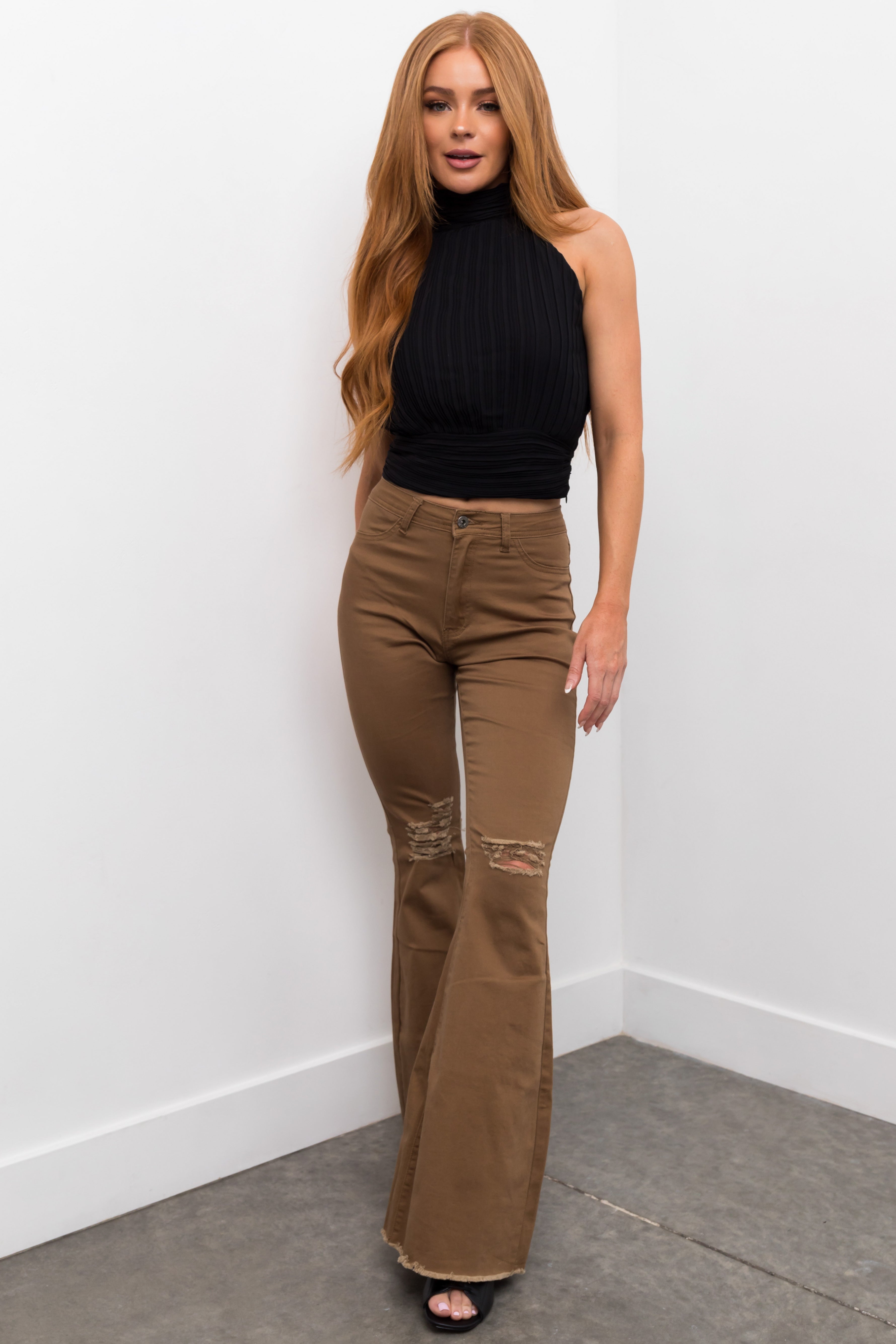 Denim Zone Hazel Peanut High Rise Flare Jeans-Newayad