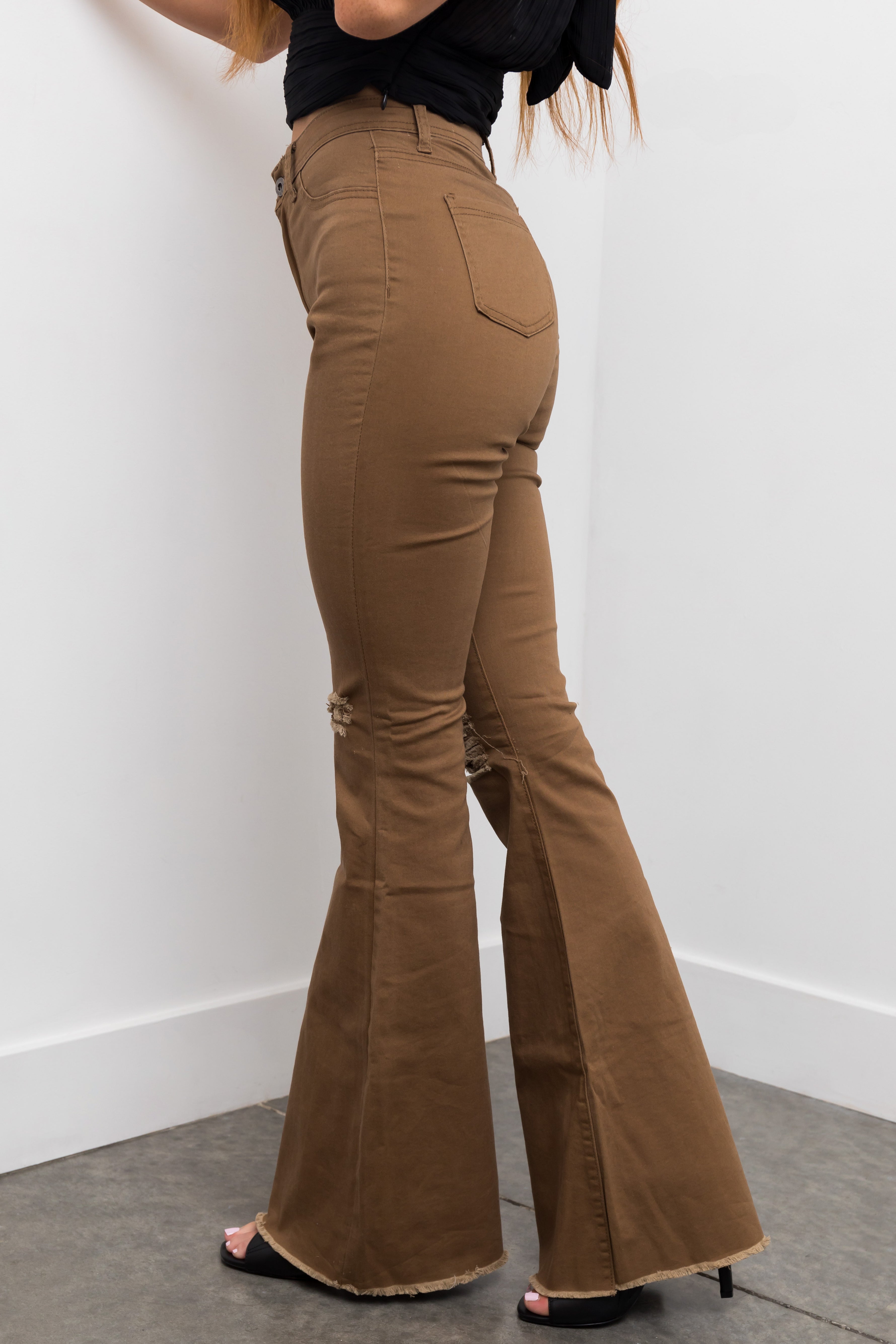 Denim Zone Hazel Peanut High Rise Flare Jeans-Newayad