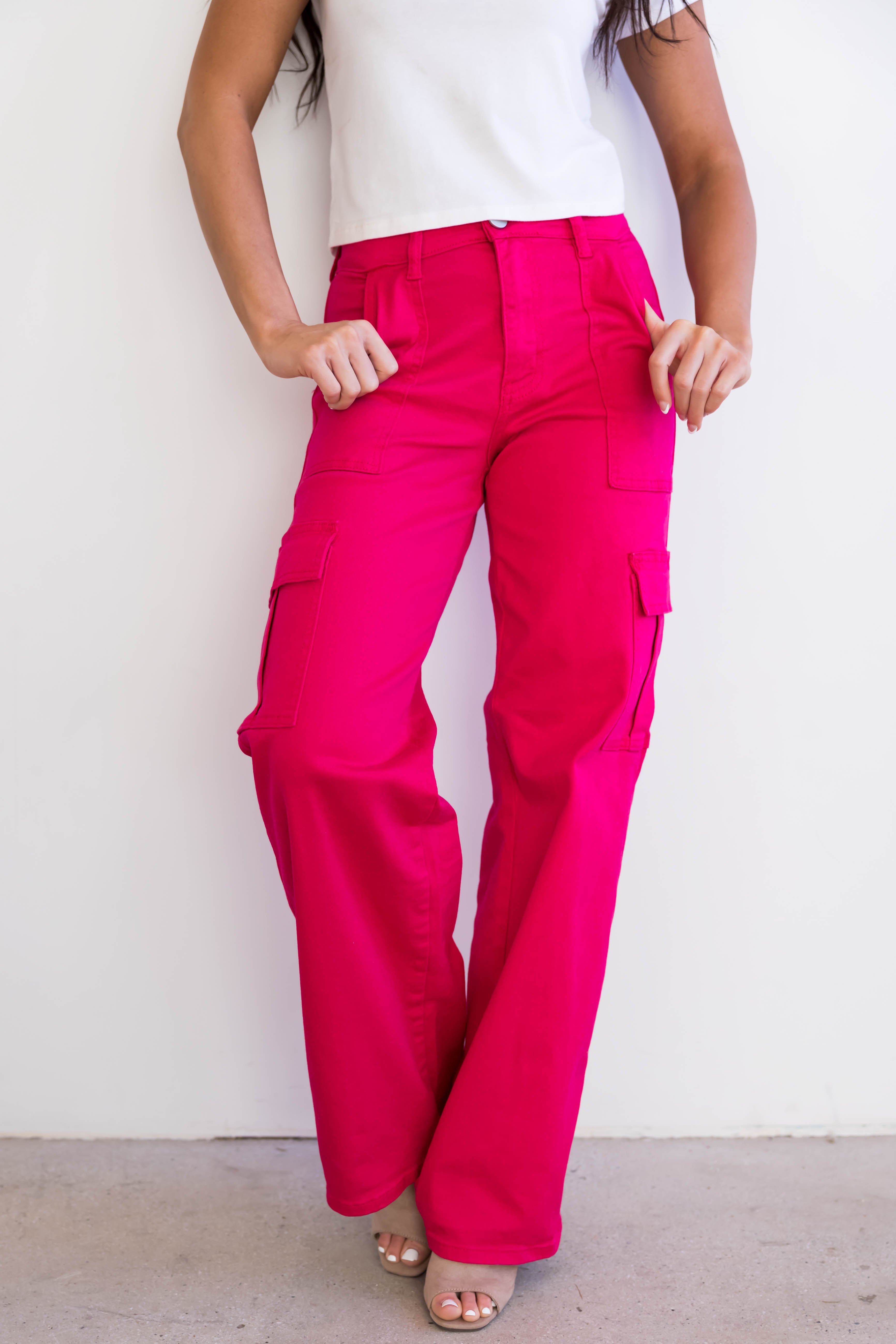 Denim Zone Hot Pink Super Stretchy Cargo Jeans-Newayad