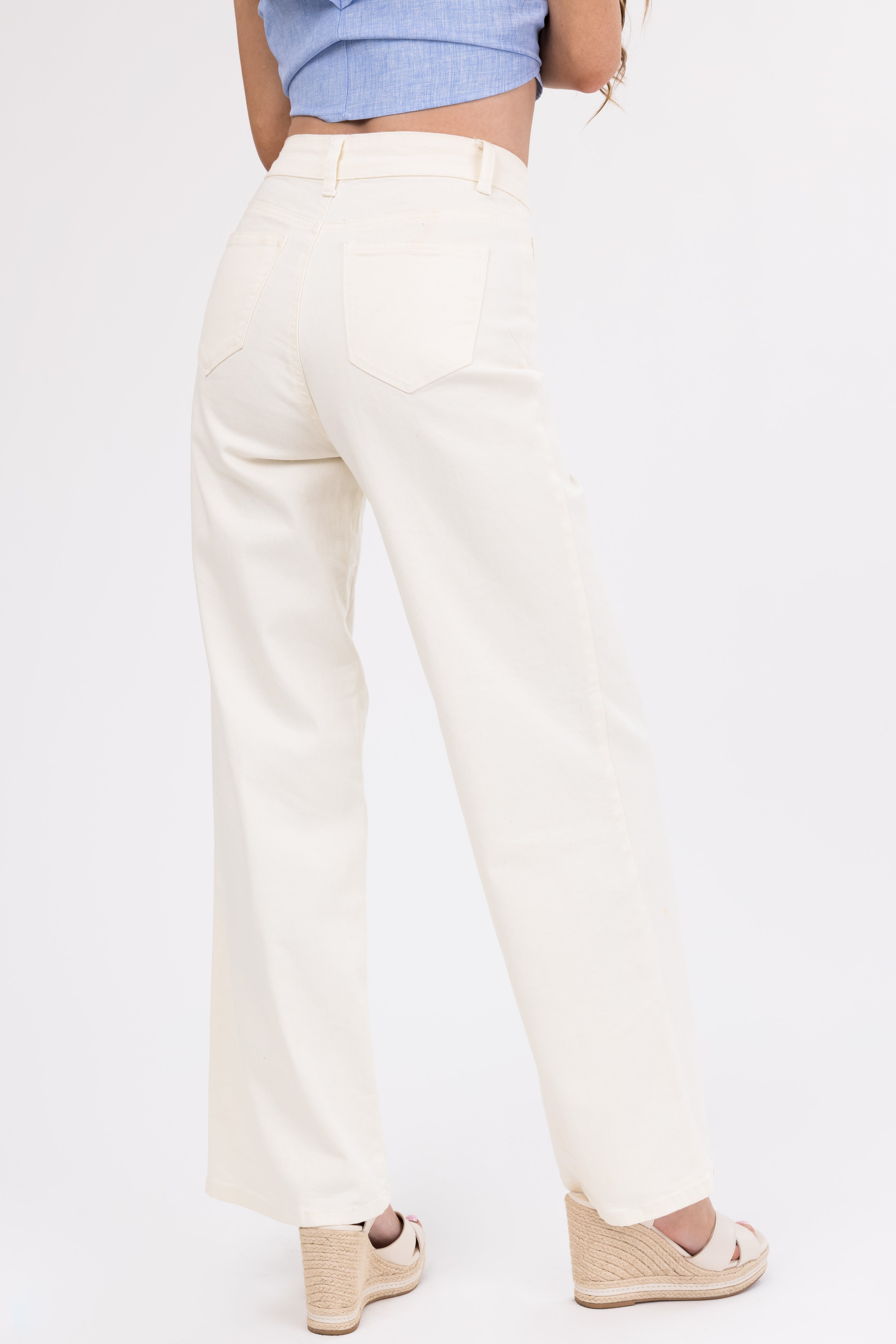 Denim Zone Ivory Super Stretchy Wide Leg Jeans-Newayad