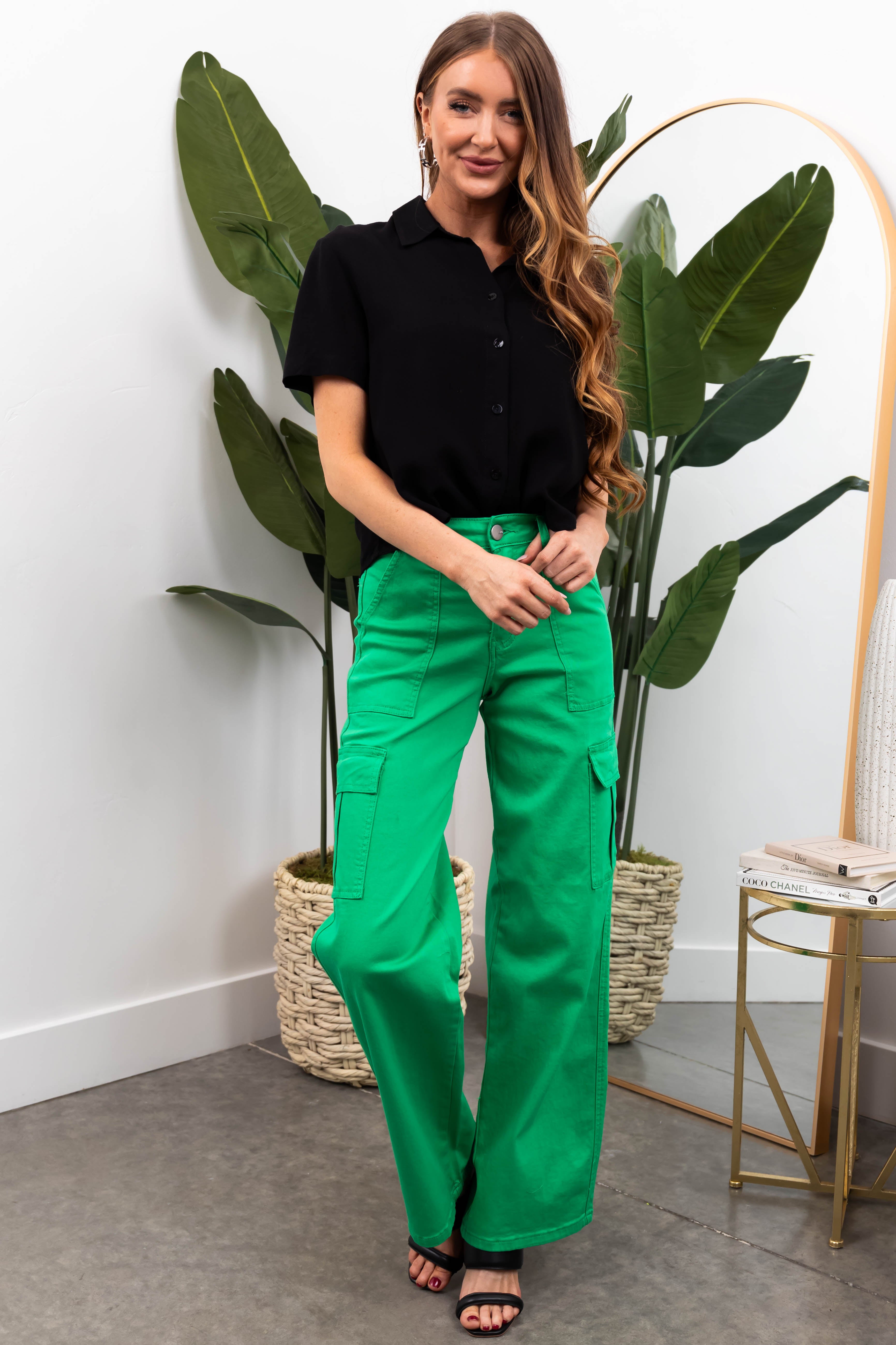Denim Zone Kelly Green Super Stretchy Cargo Jeans-Newayad