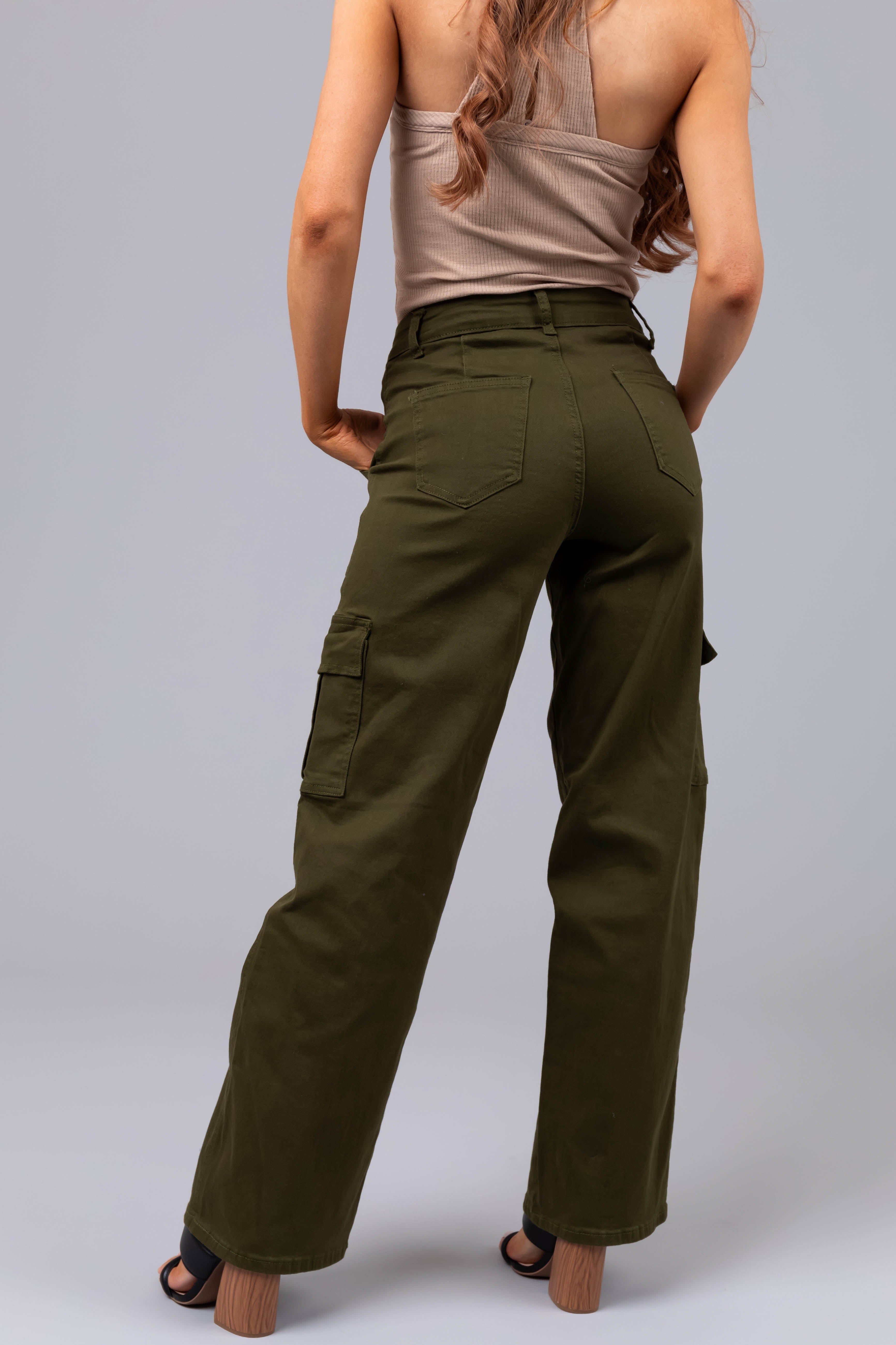 Denim Zone Olive Super Stretchy Cargo Jeans-Newayad