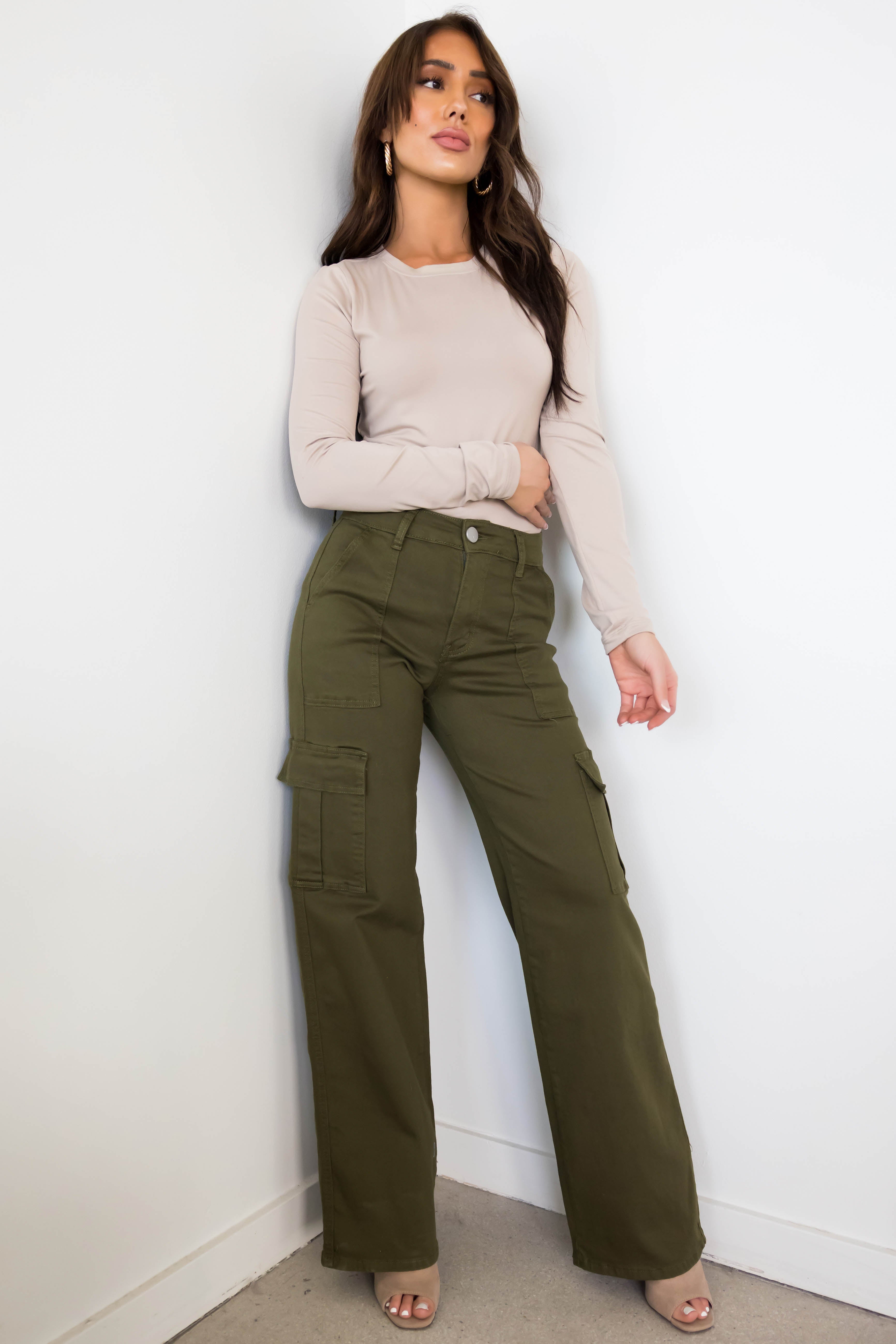 Denim Zone Olive Super Stretchy Cargo Jeans-Newayad