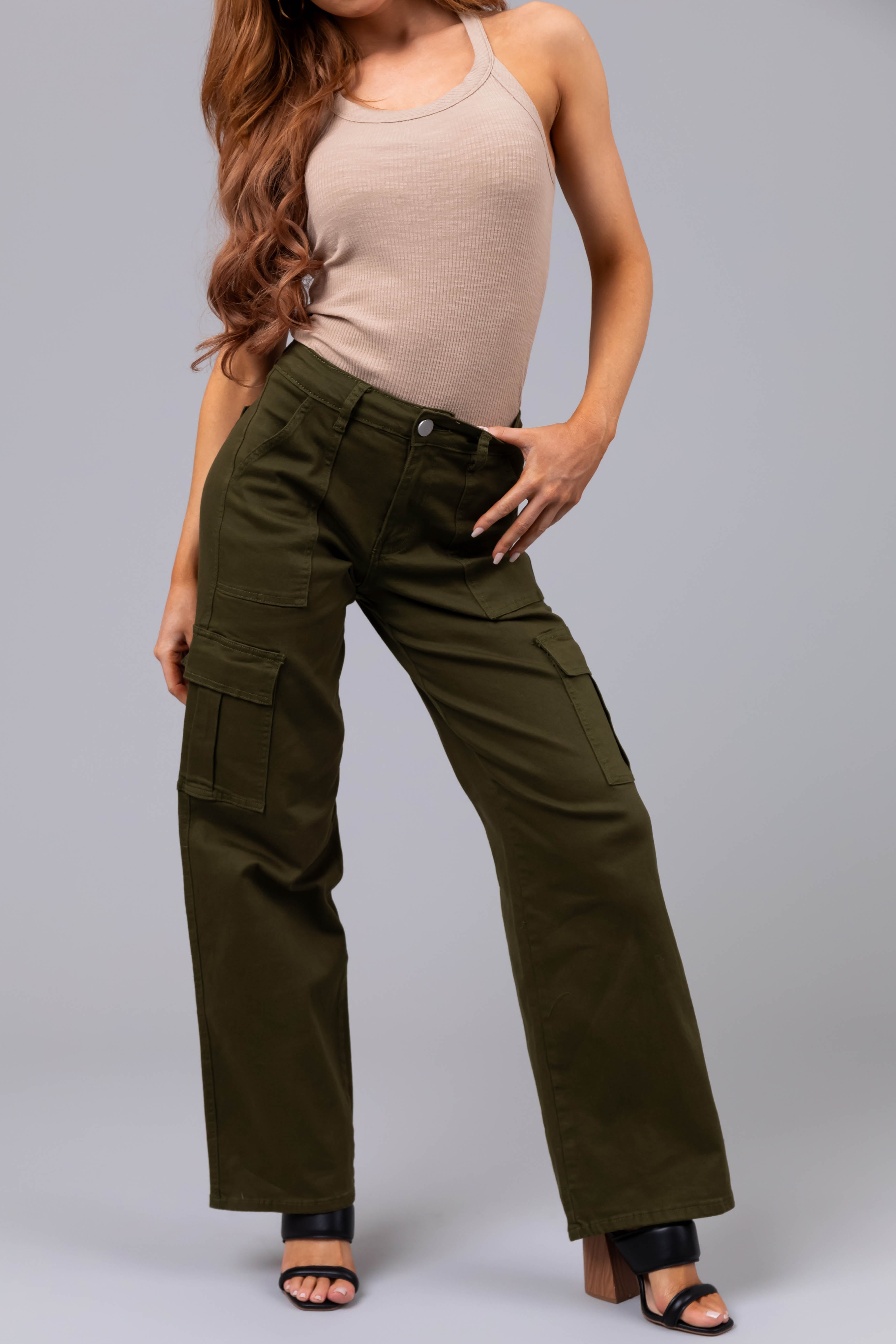 Denim Zone Olive Super Stretchy Cargo Jeans-Newayad