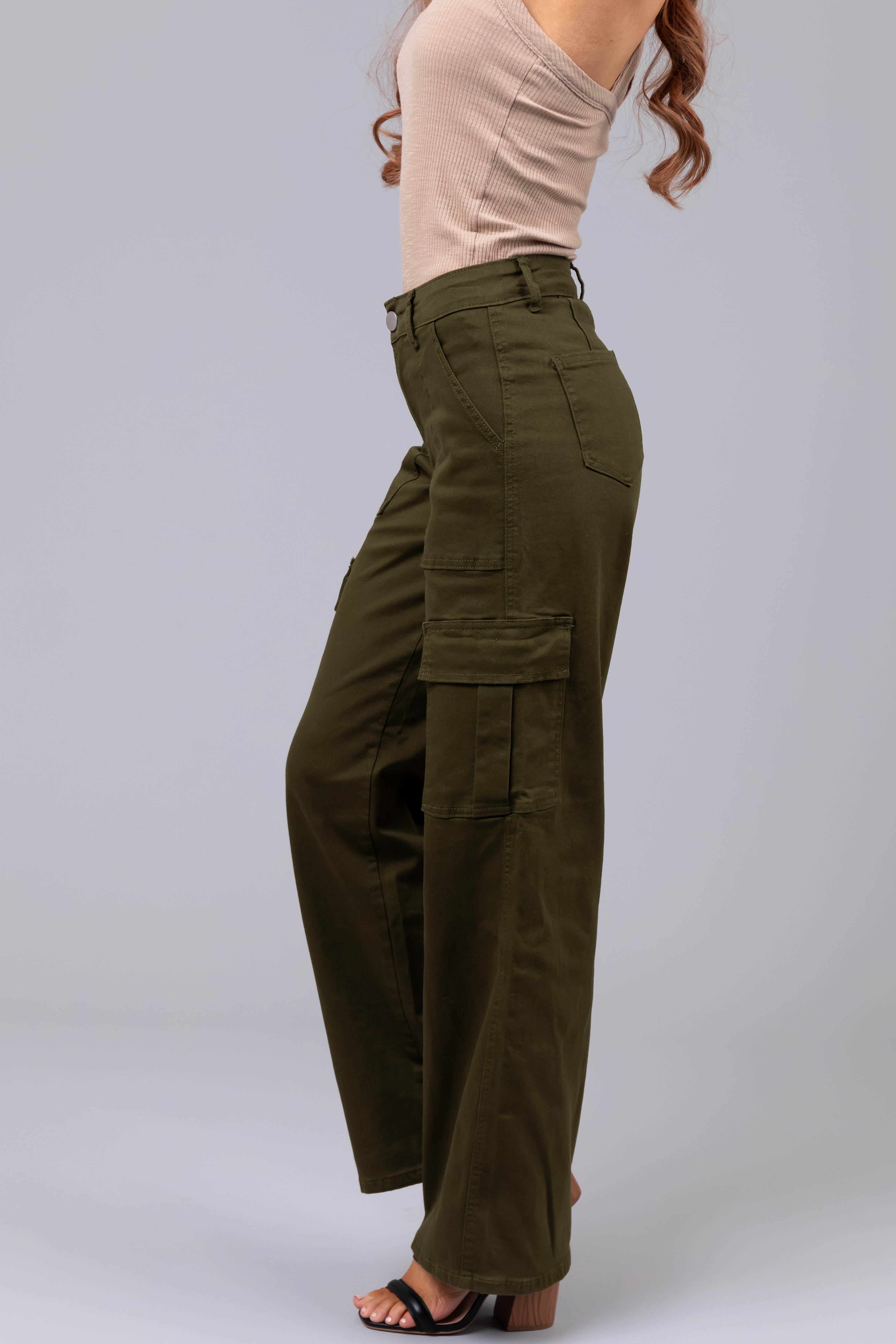 Denim Zone Olive Super Stretchy Cargo Jeans-Newayad