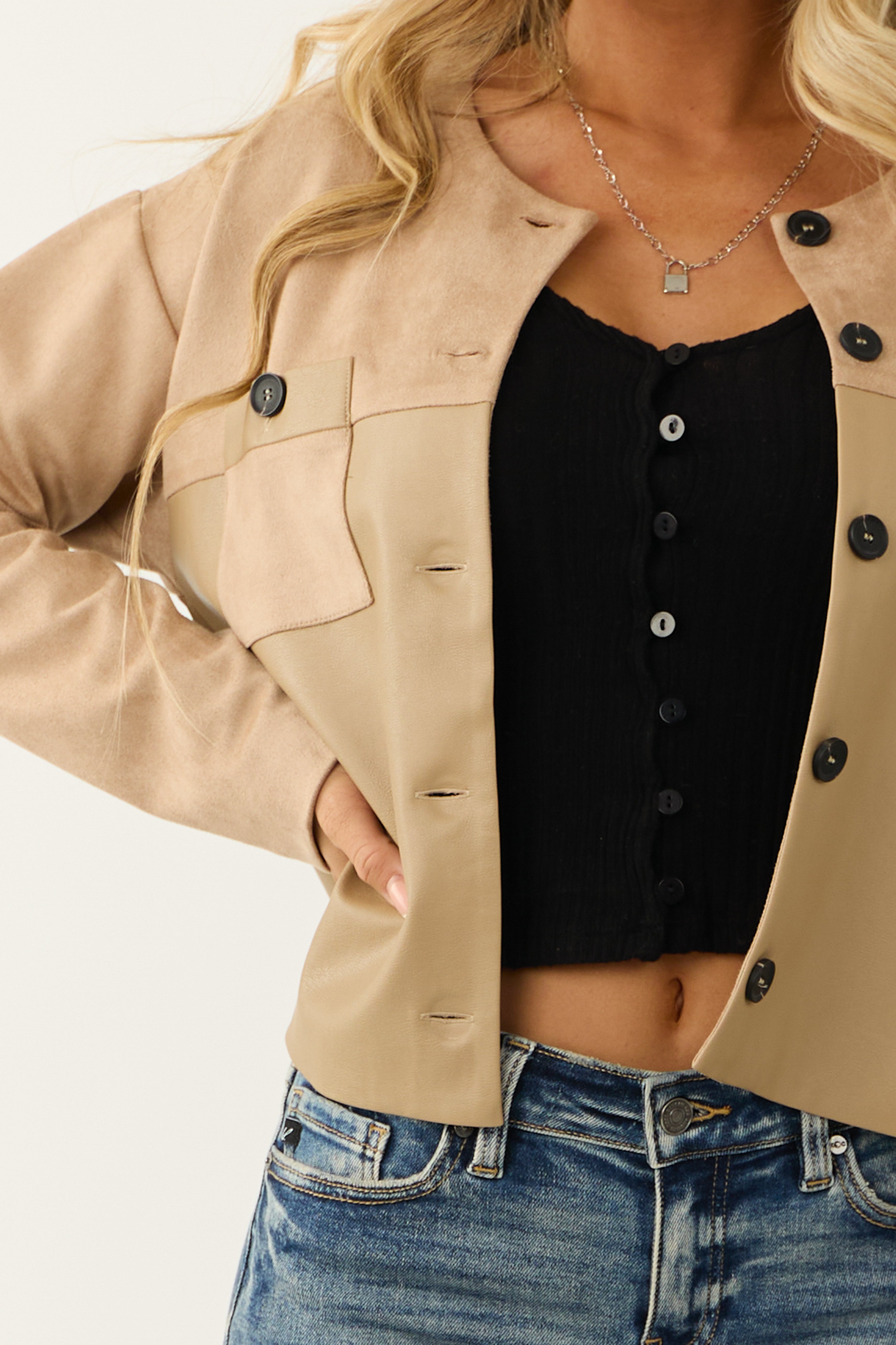 Desert Sand Faux Suede and Leather Jacket-Newayad