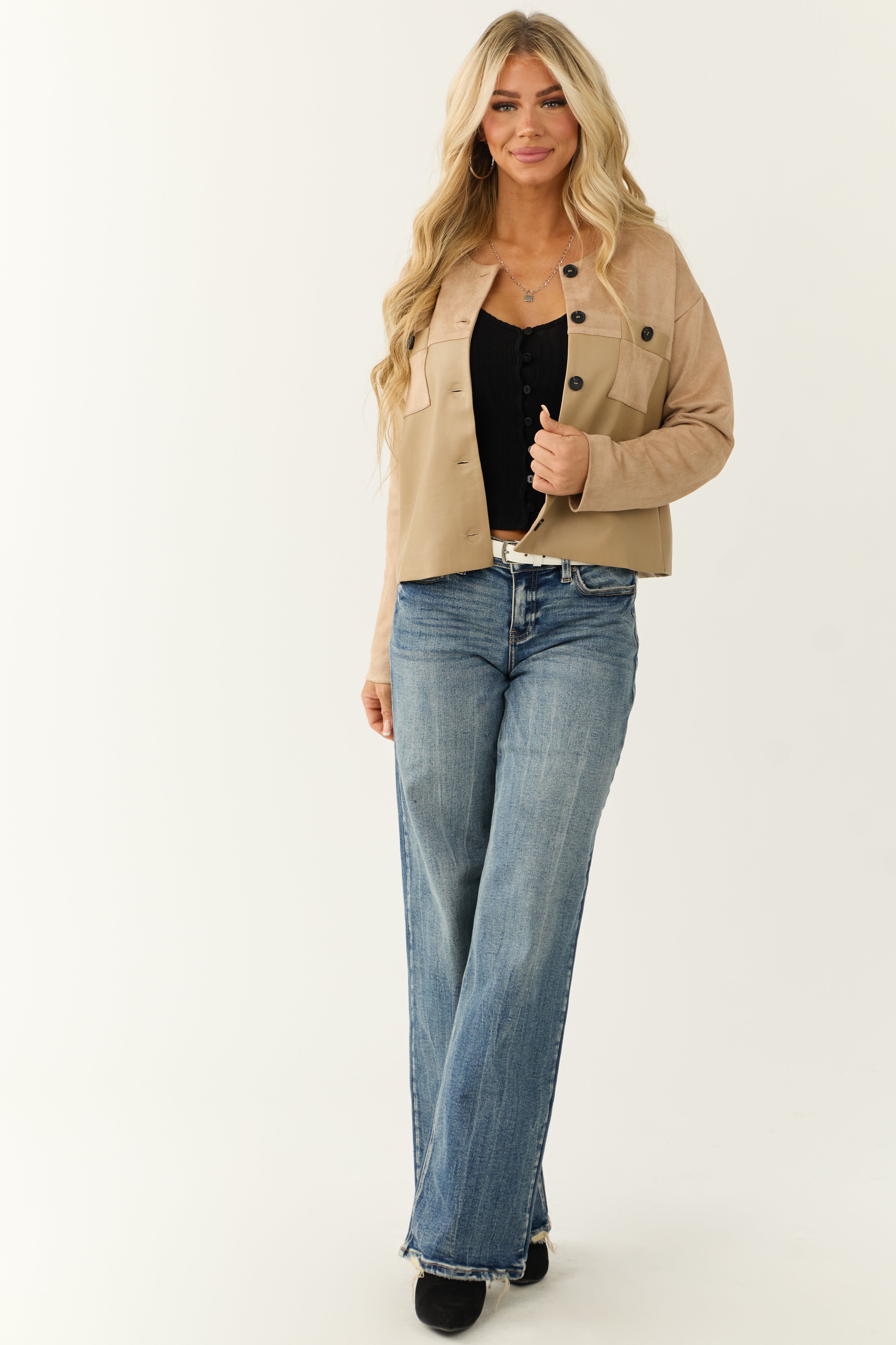 Desert Sand Faux Suede and Leather Jacket-Newayad