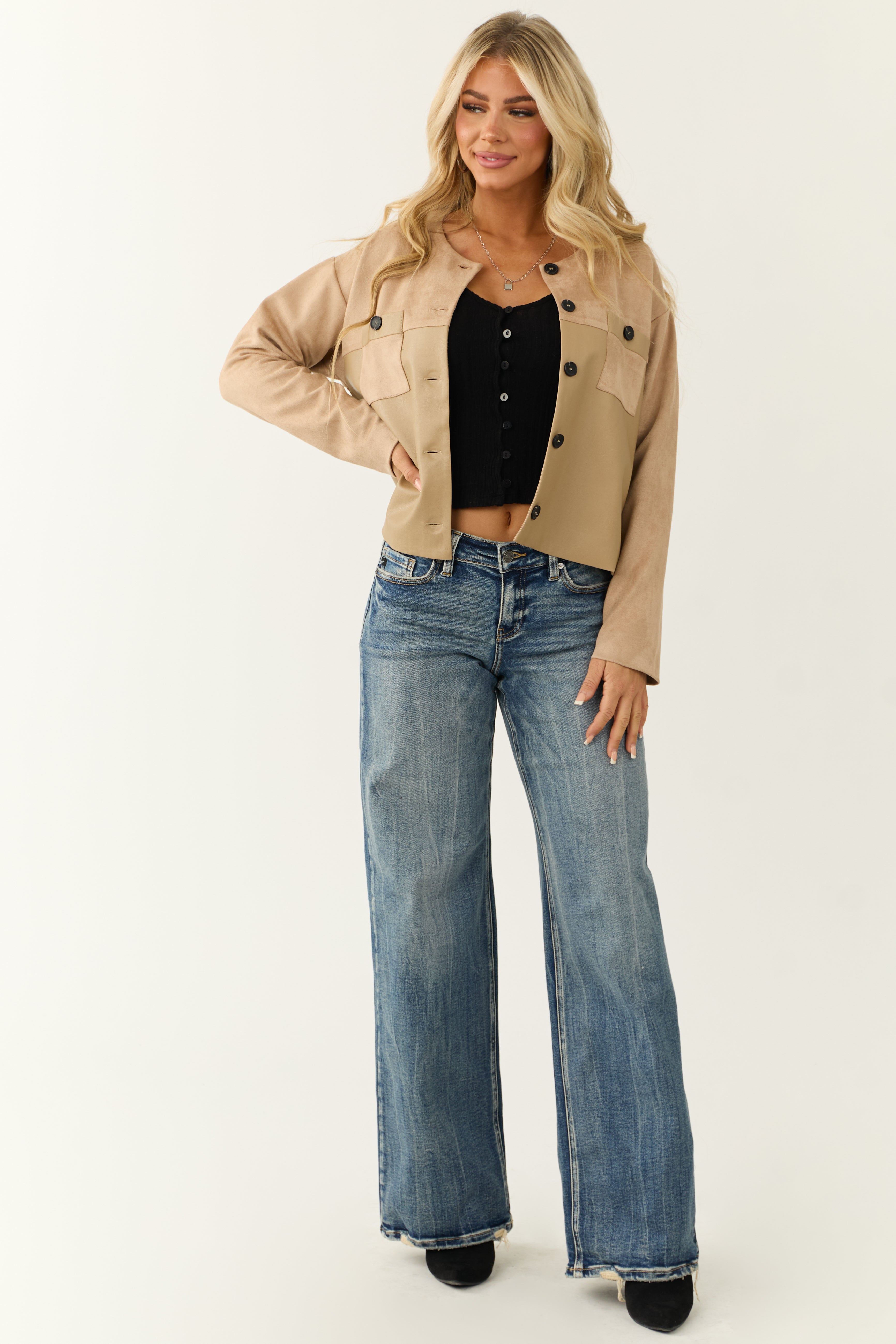 Desert Sand Faux Suede and Leather Jacket-Newayad