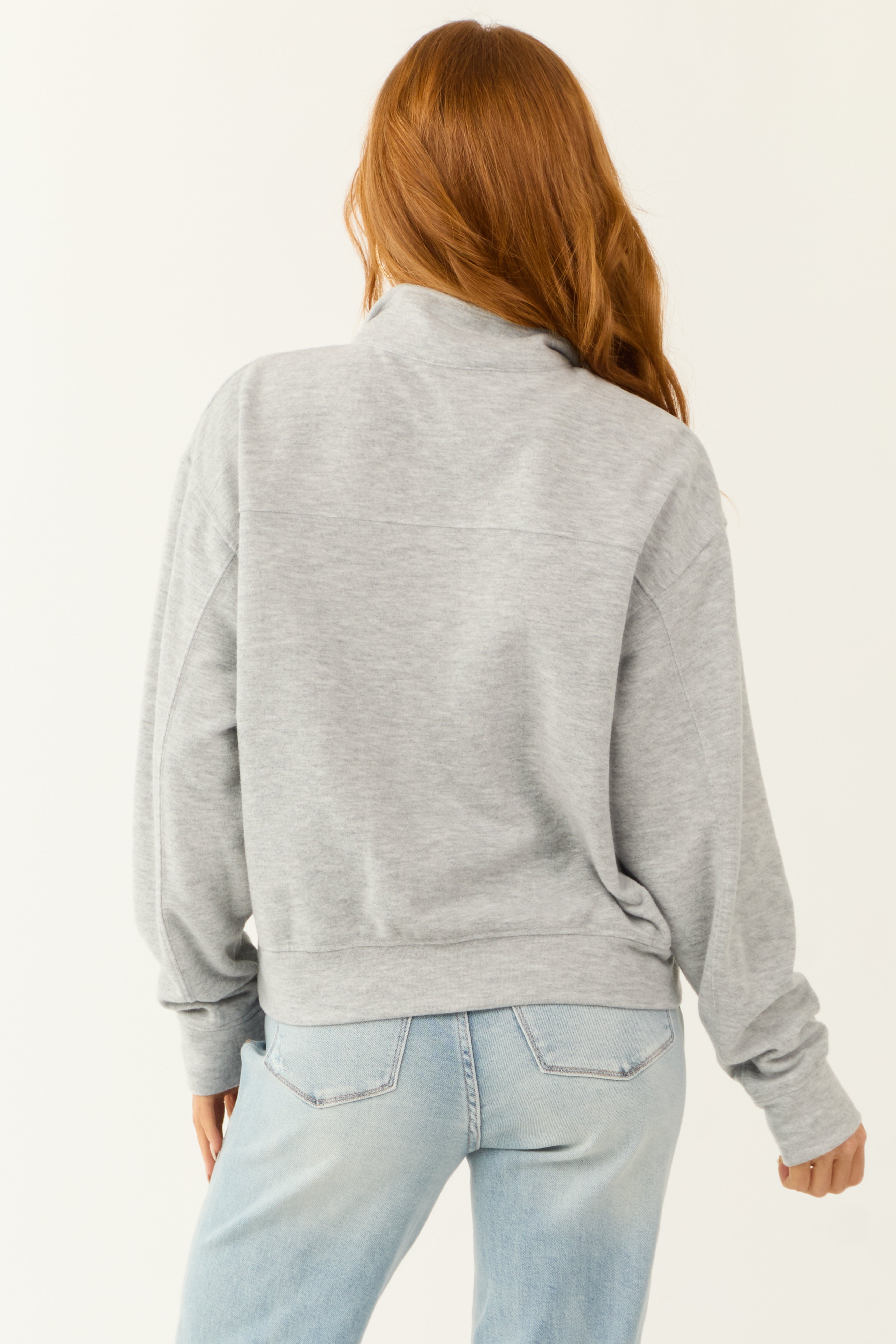 Dove Grey Half Zip Up Knit Long Sleeve Sweatshirt-Newayad