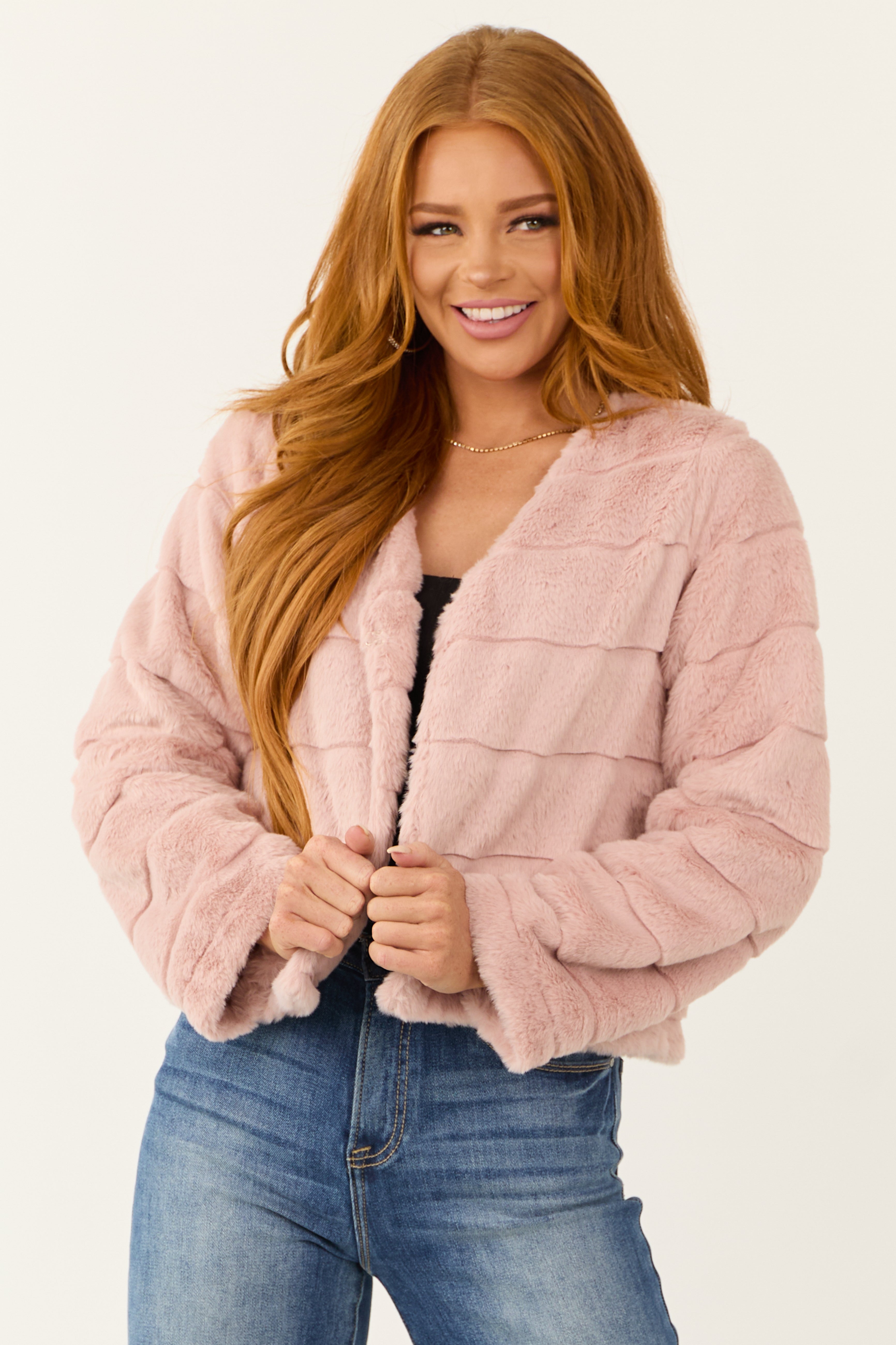 Dusty Blush Fuzzy Soft Long Sleeve Jacket-Newayad