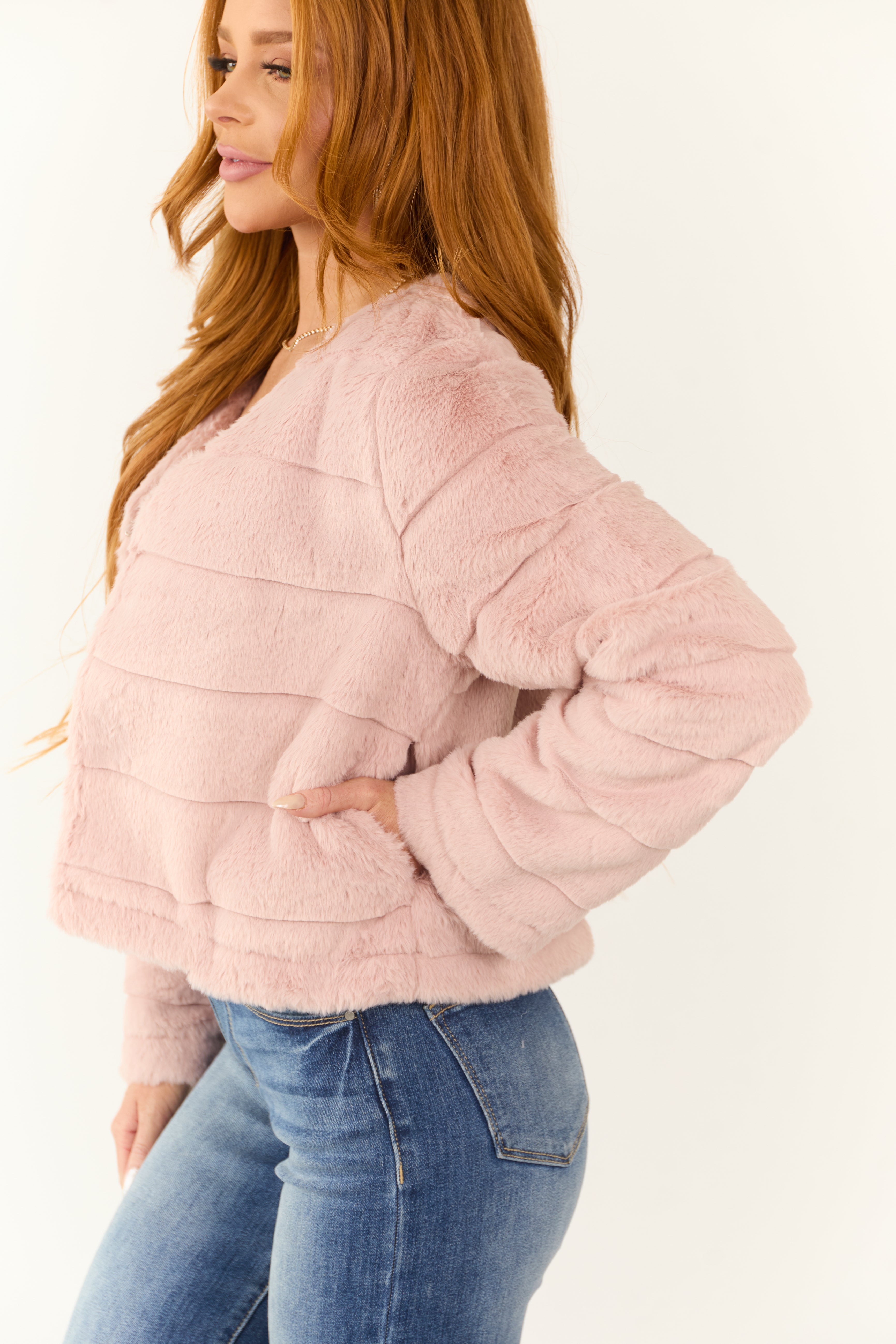 Dusty Blush Fuzzy Soft Long Sleeve Jacket-Newayad