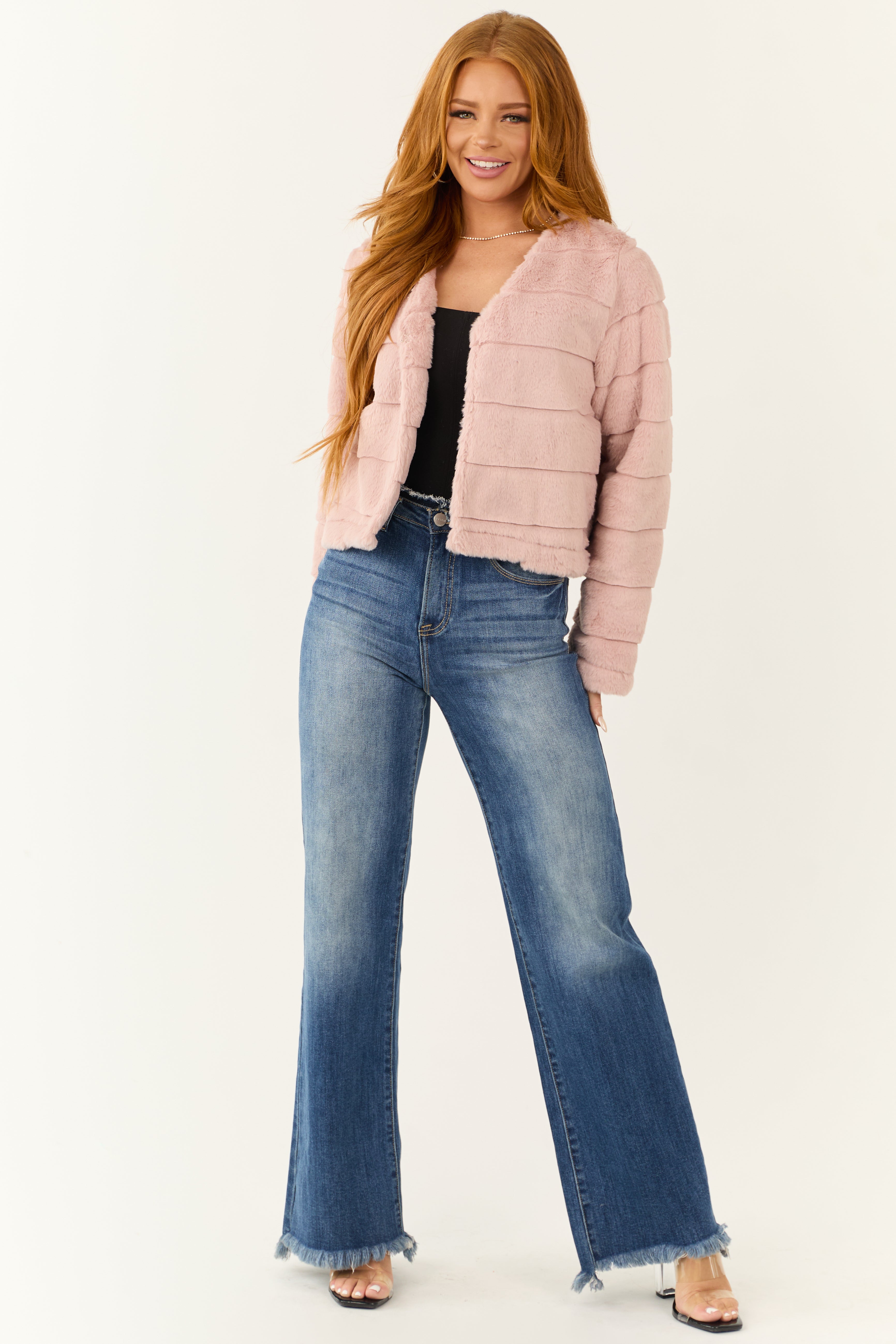 Dusty Blush Fuzzy Soft Long Sleeve Jacket-Newayad