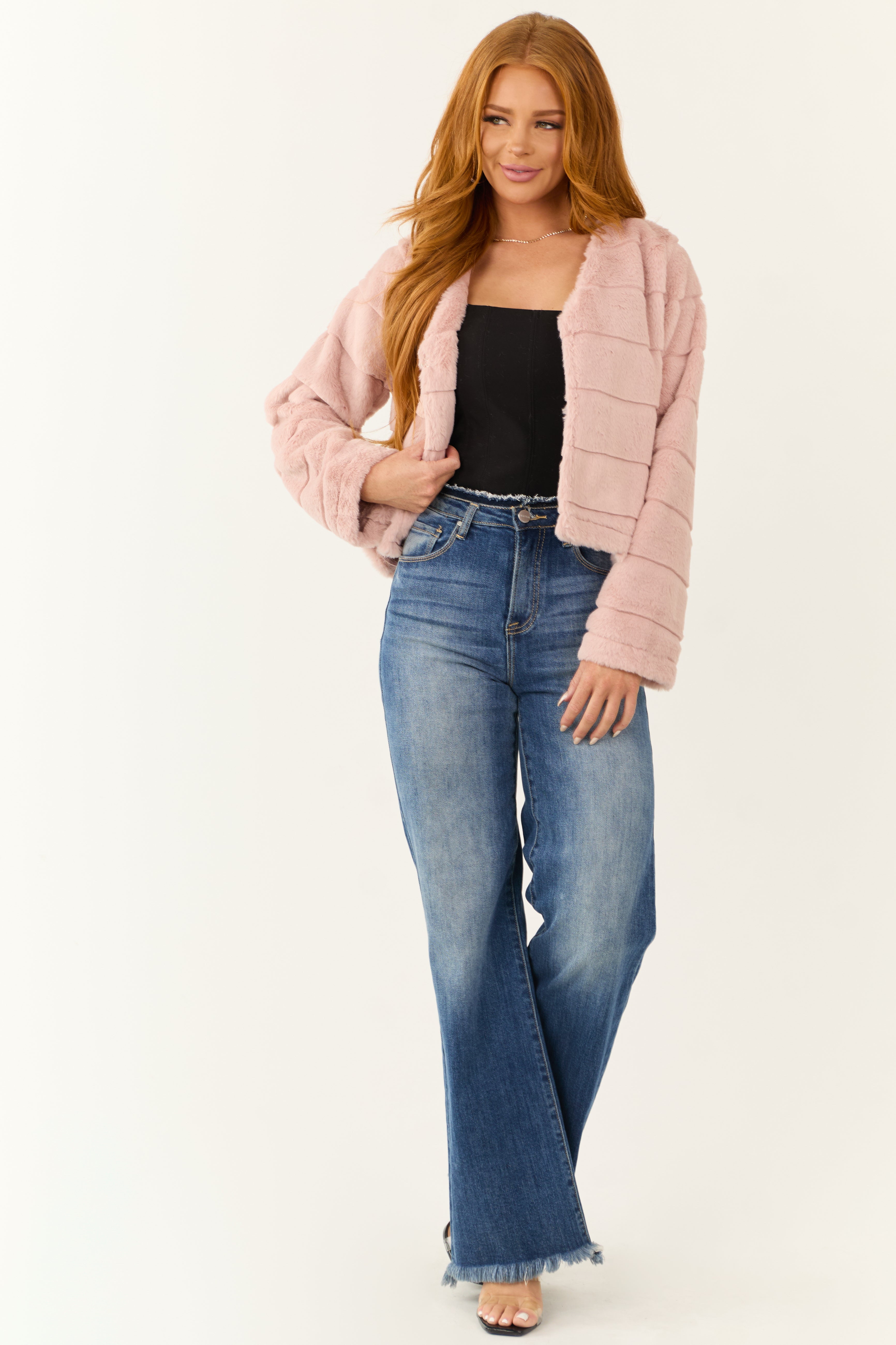 Dusty Blush Fuzzy Soft Long Sleeve Jacket-Newayad