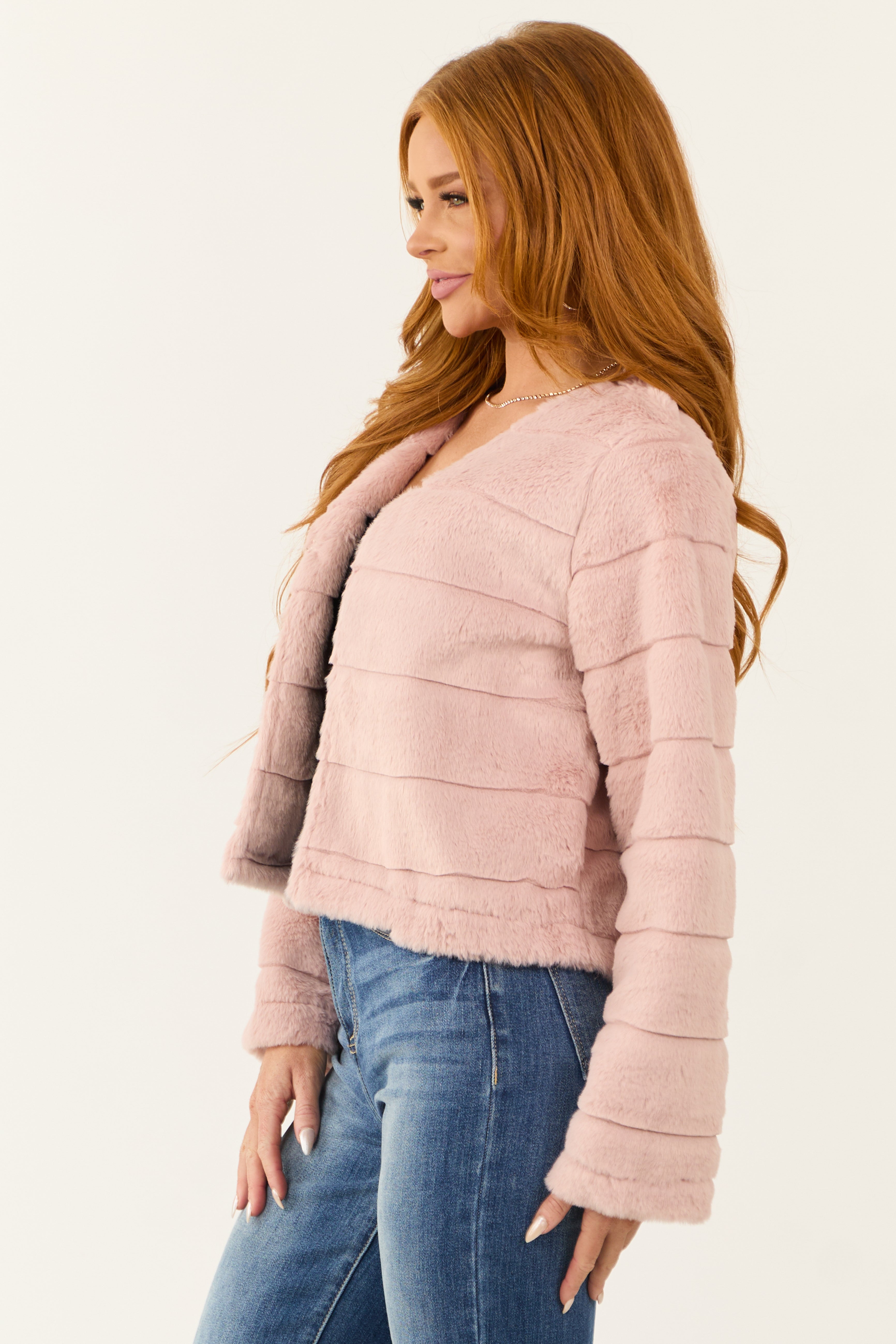 Dusty Blush Fuzzy Soft Long Sleeve Jacket-Newayad