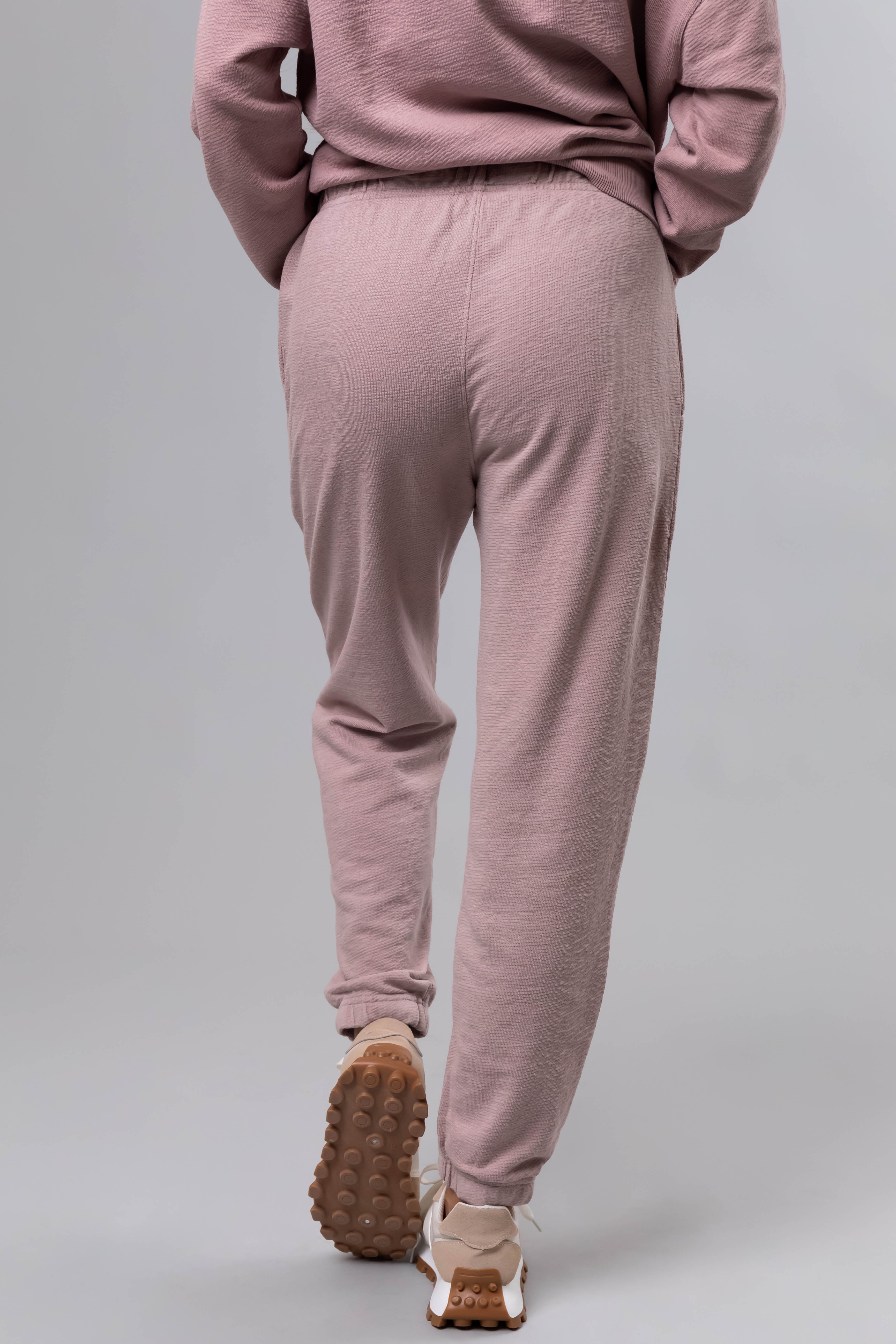 Dusty Blush Textured Knit Drawstring Joggers-Newayad