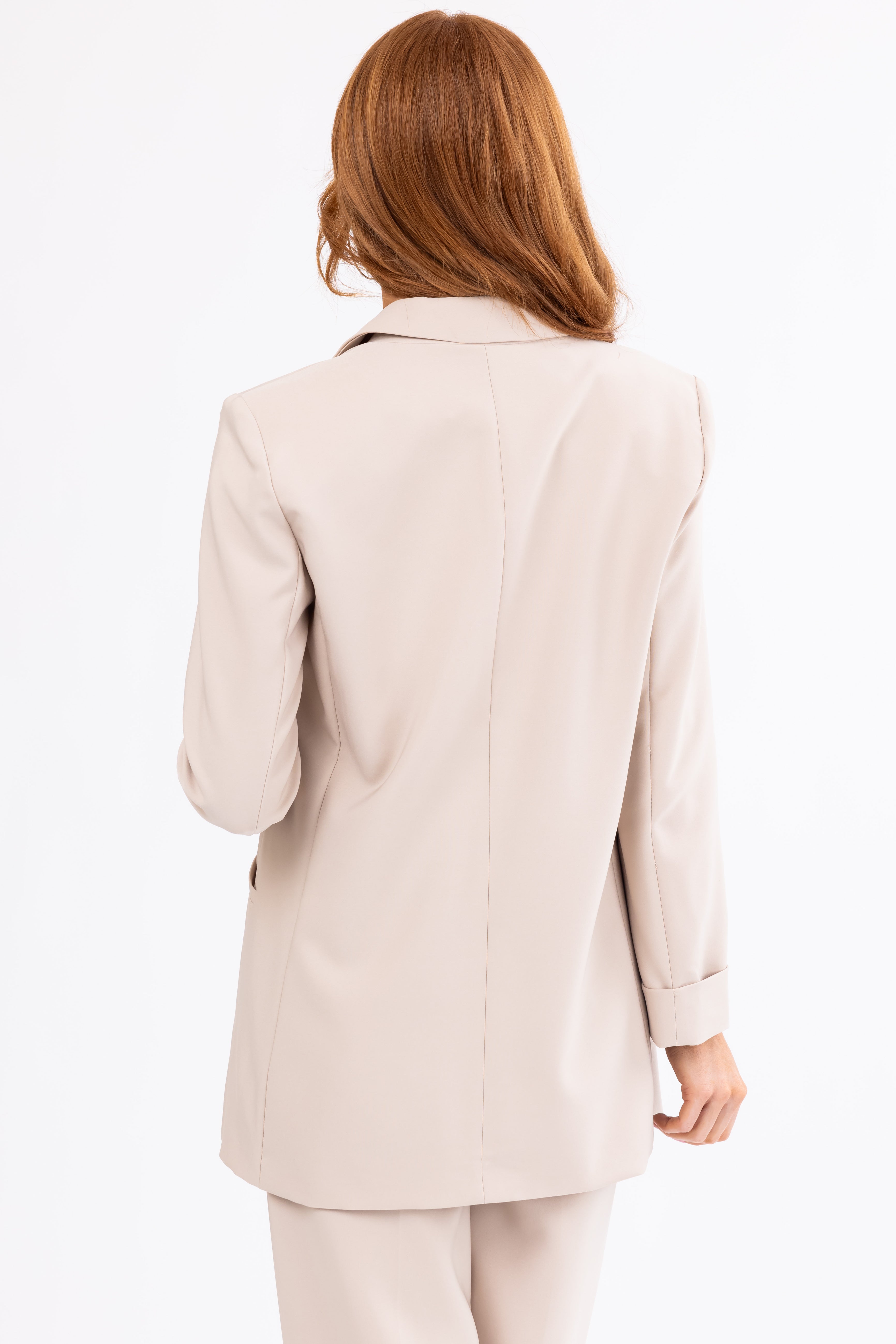Emily Beige Longline Open Blazer-Newayad