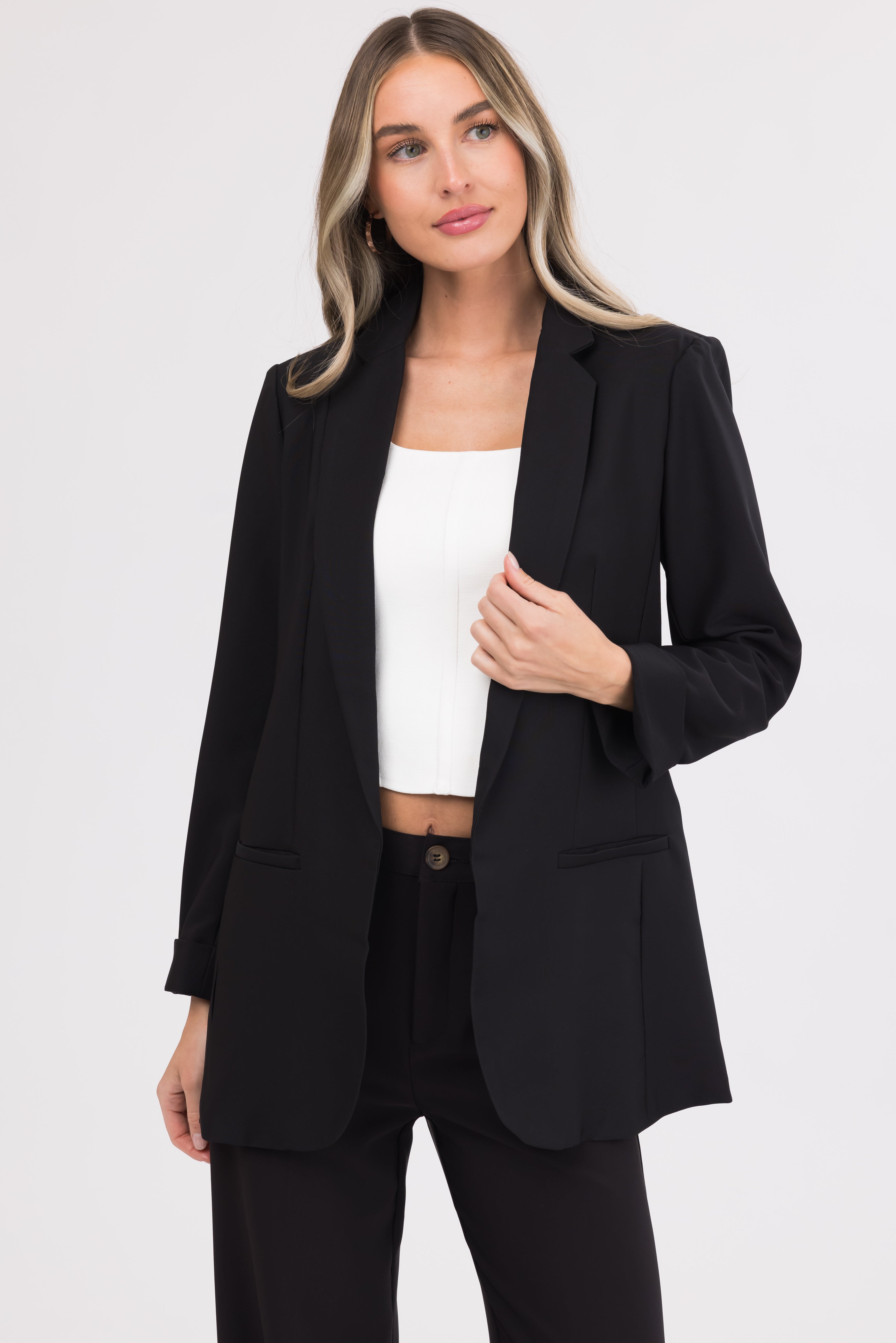 Emily Black Longline Open Blazer-Newayad