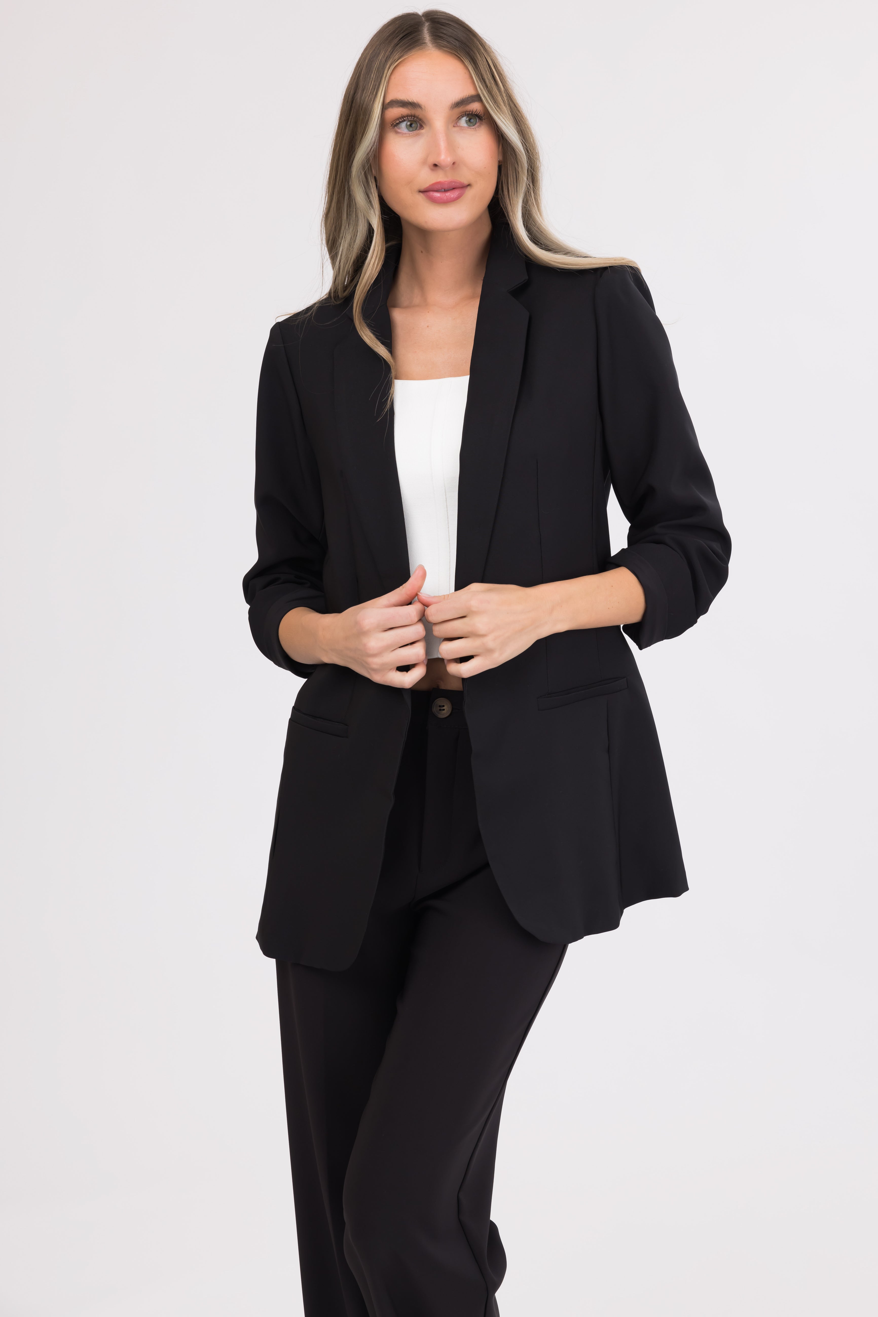 Emily Black Longline Open Blazer-Newayad