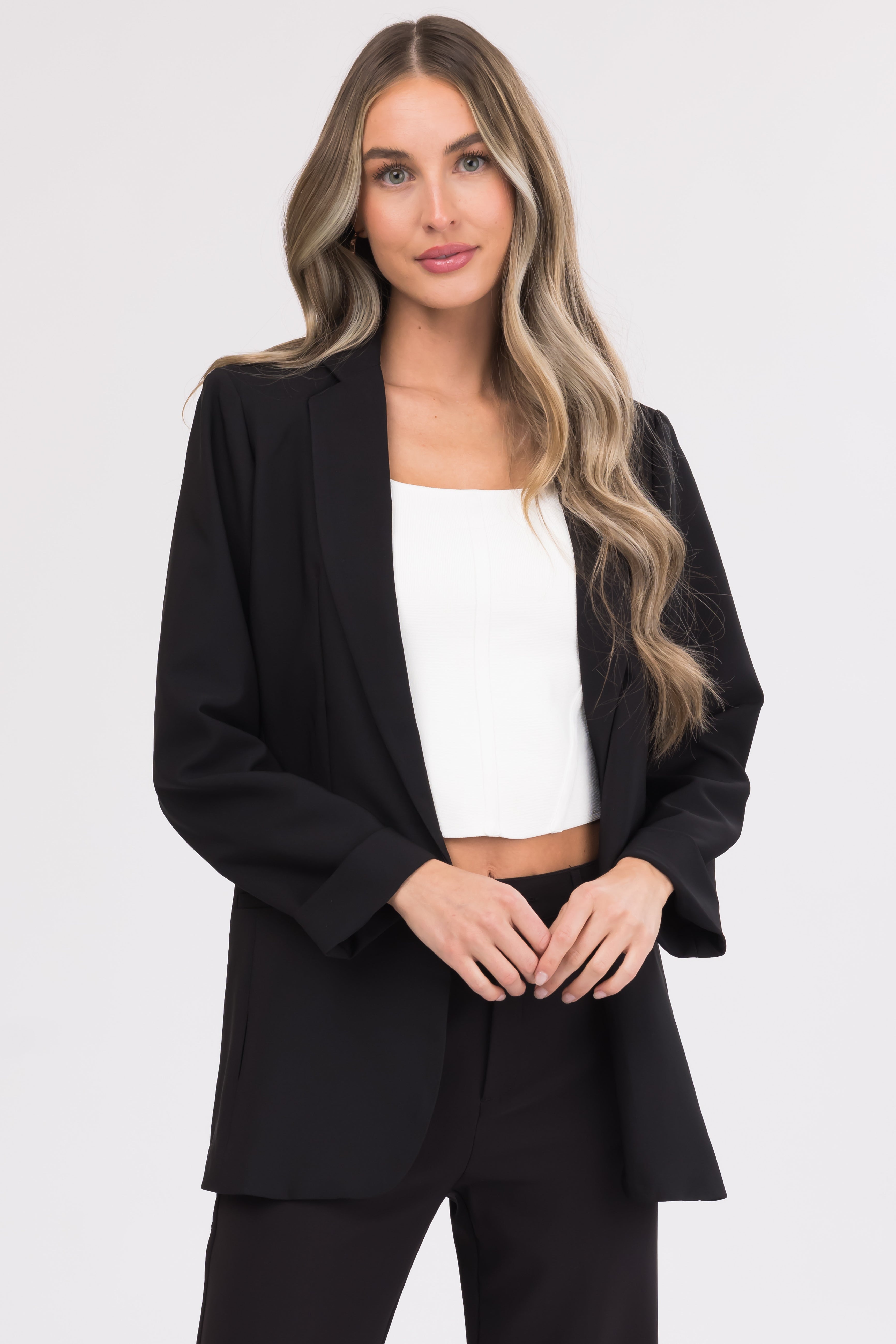 Emily Black Longline Open Blazer-Newayad