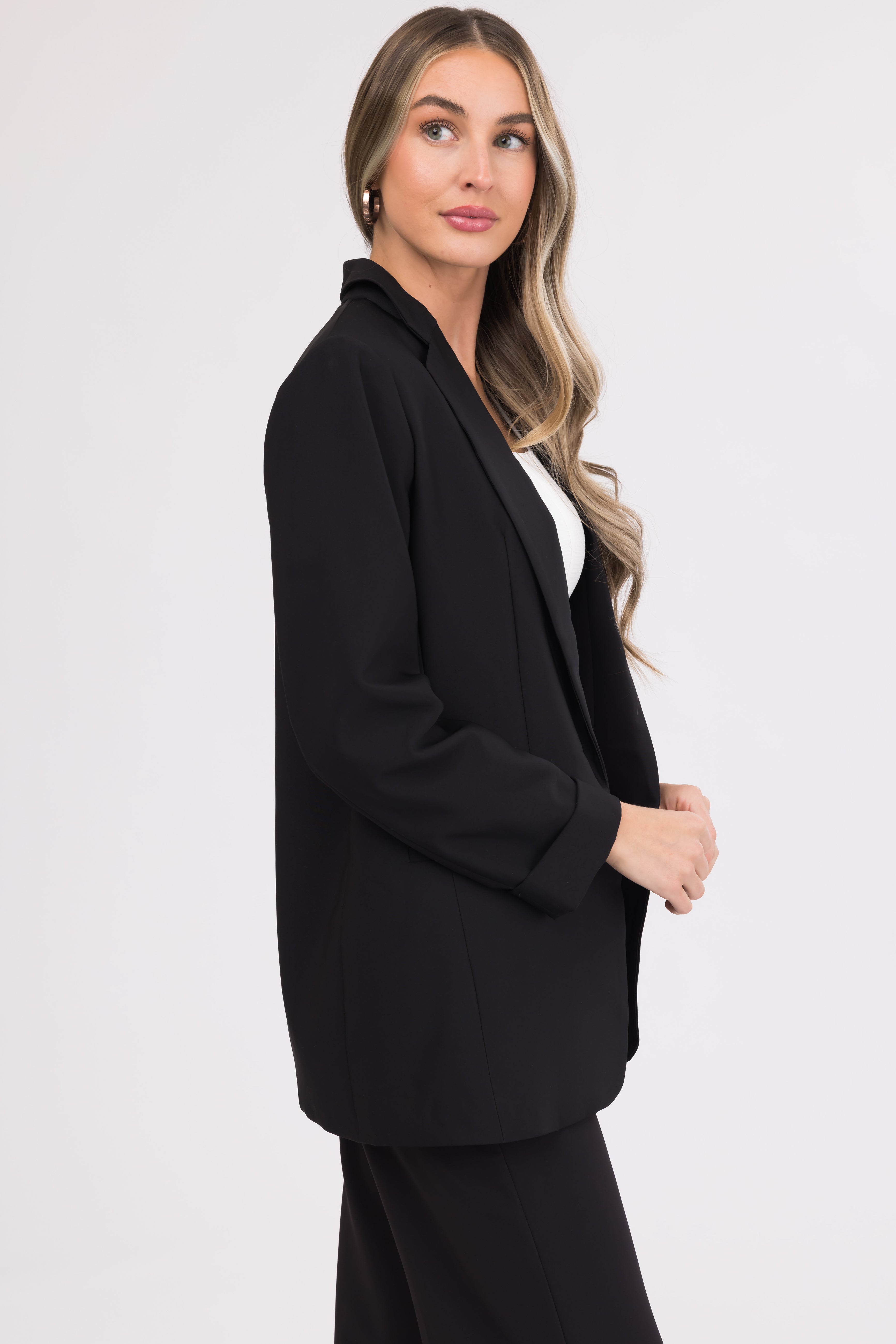 Emily Black Longline Open Blazer-Newayad